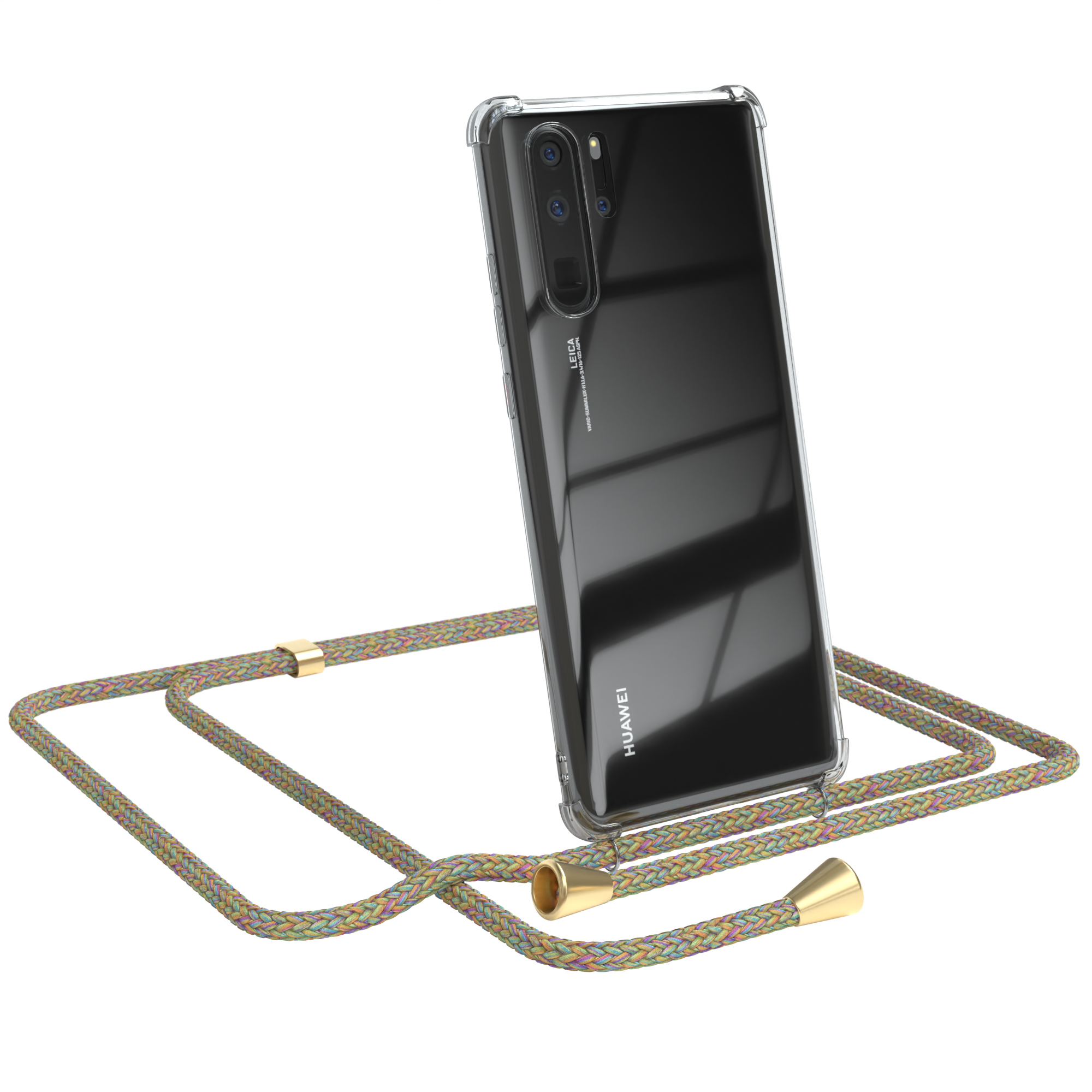 EAZY CASE Clear Cover P30 Umhängetasche, Bunt / Huawei, Umhängeband, Clips mit Gold Pro