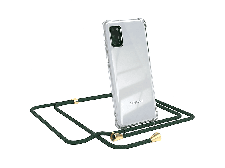 EAZY CASE Clear Cover mit Umhängeband, Umhängetasche, Samsung, Galaxy A41, Grün / Clips Gold