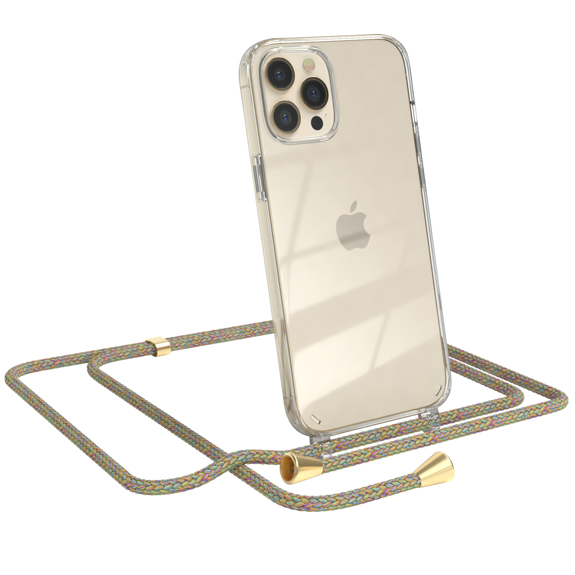 mit Apple, Cover iPhone Max, EAZY / Pro Gold Bunt Clips Clear CASE Umhängetasche, Umhängeband, 12