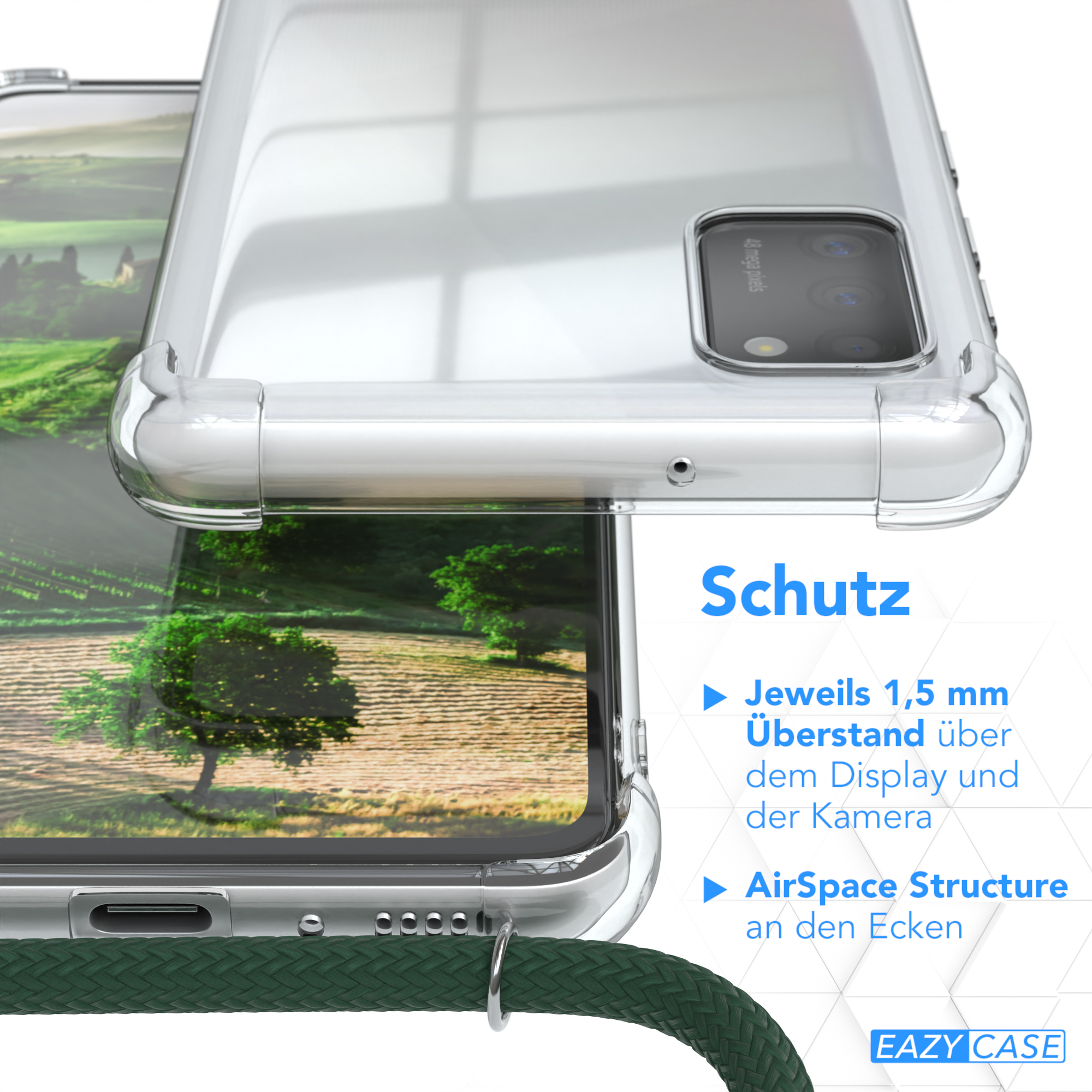 Samsung, A41, Clear Cover Gold Umhängetasche, EAZY mit Galaxy Clips Umhängeband, Grün CASE /