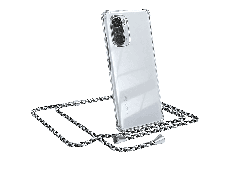 EAZY CASE Clear Cover mit Umhängeband, Umhängetasche, Xiaomi, Mi 11i, Schwarz Camouflage / Clips Silber