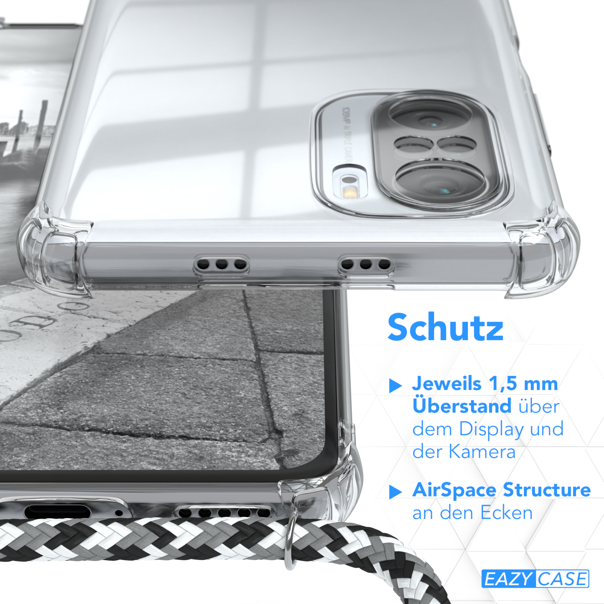 EAZY CASE Clear Cover Umhängeband, Clips Camouflage Xiaomi, 11i, Schwarz / Mi Silber Umhängetasche, mit