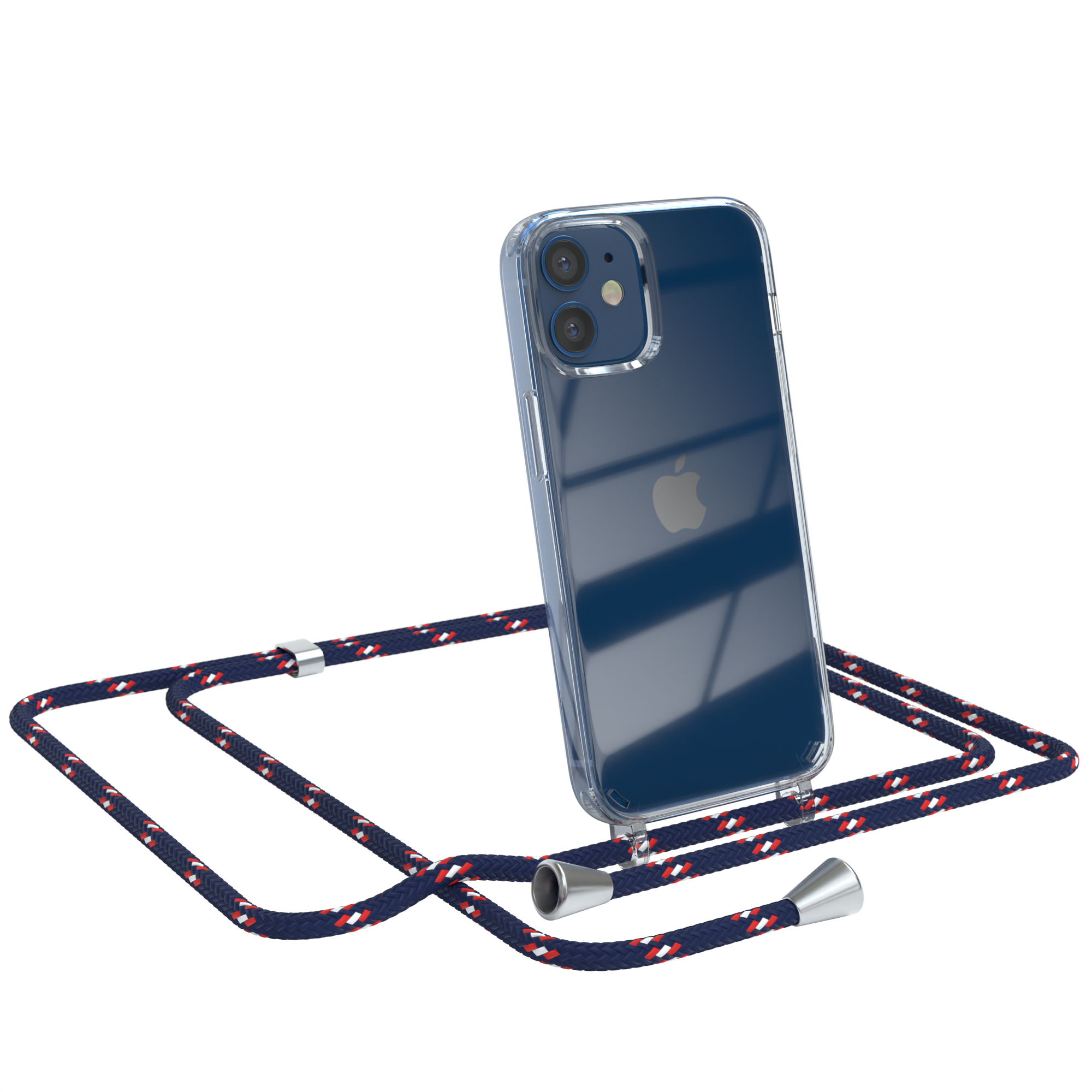 Mini, mit Clear / Apple, iPhone 12 Camouflage Umhängeband, Cover CASE Umhängetasche, EAZY Silber Blau Clips