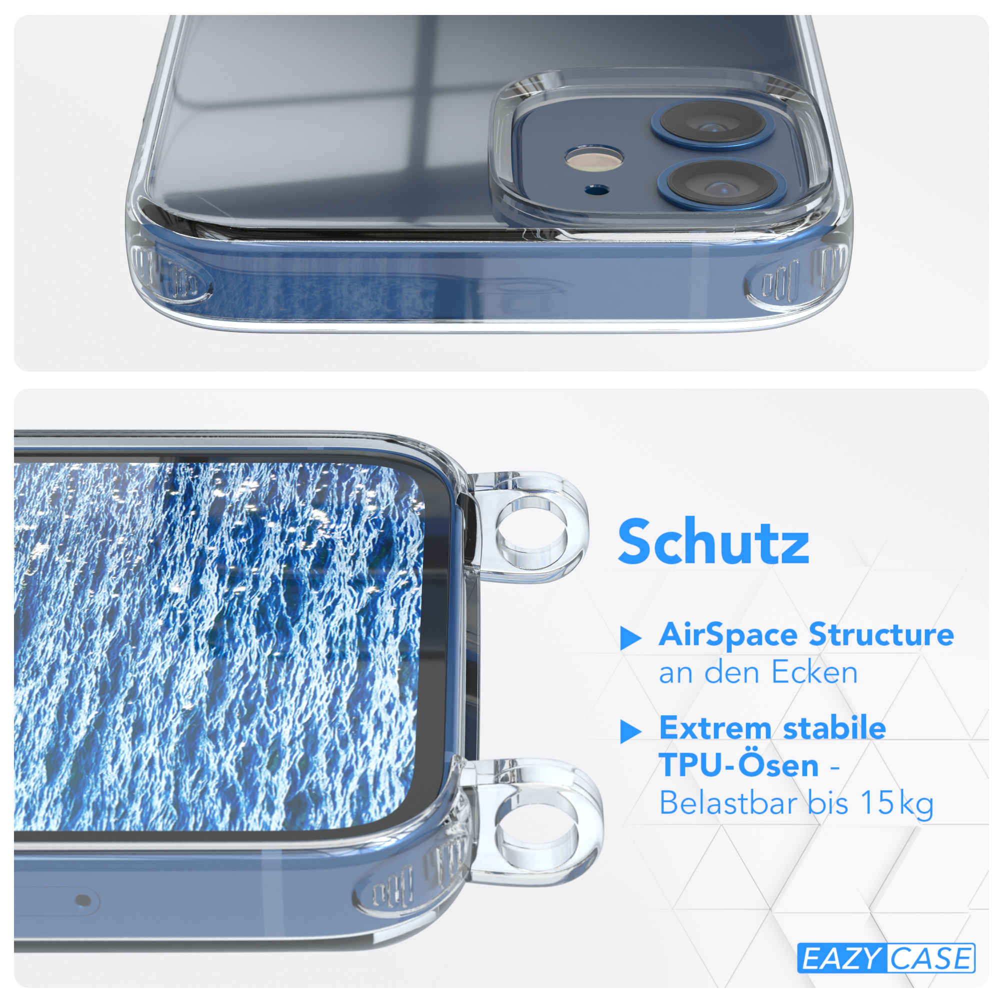 Nahaufnahme einer Handyhülle, die Schutzfunktionen wie AirSpace Structure zeigt.