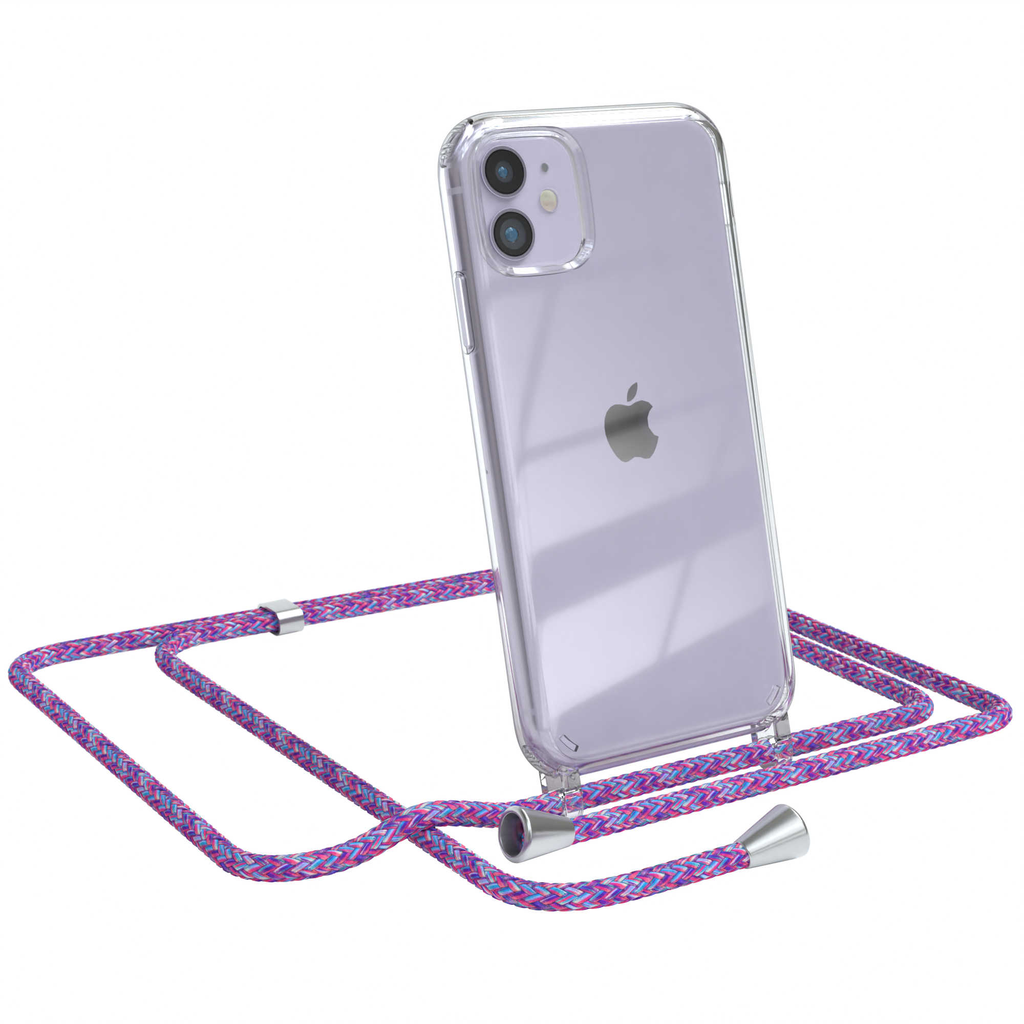 Umhängeband, CASE Apple, 11, iPhone mit EAZY Clips / Silber Umhängetasche, Lila Clear Cover