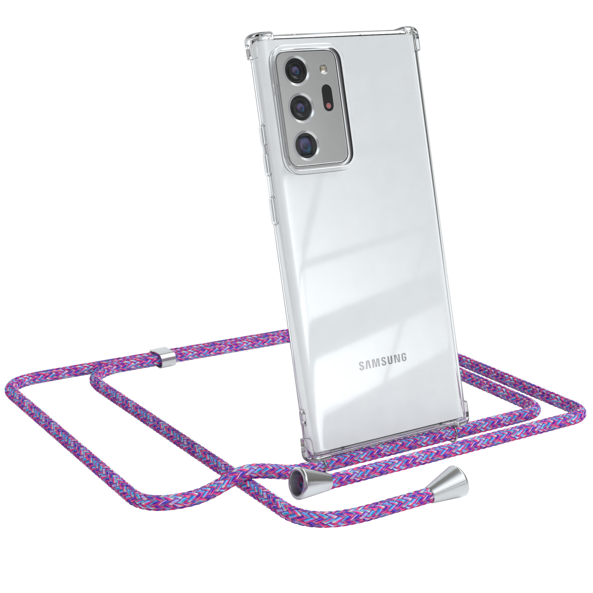 Note CASE Clear mit Silber Note 20 Umhängeband, / Samsung, / Clips 20 Umhängetasche, Lila 5G, Galaxy Ultra EAZY Ultra Cover