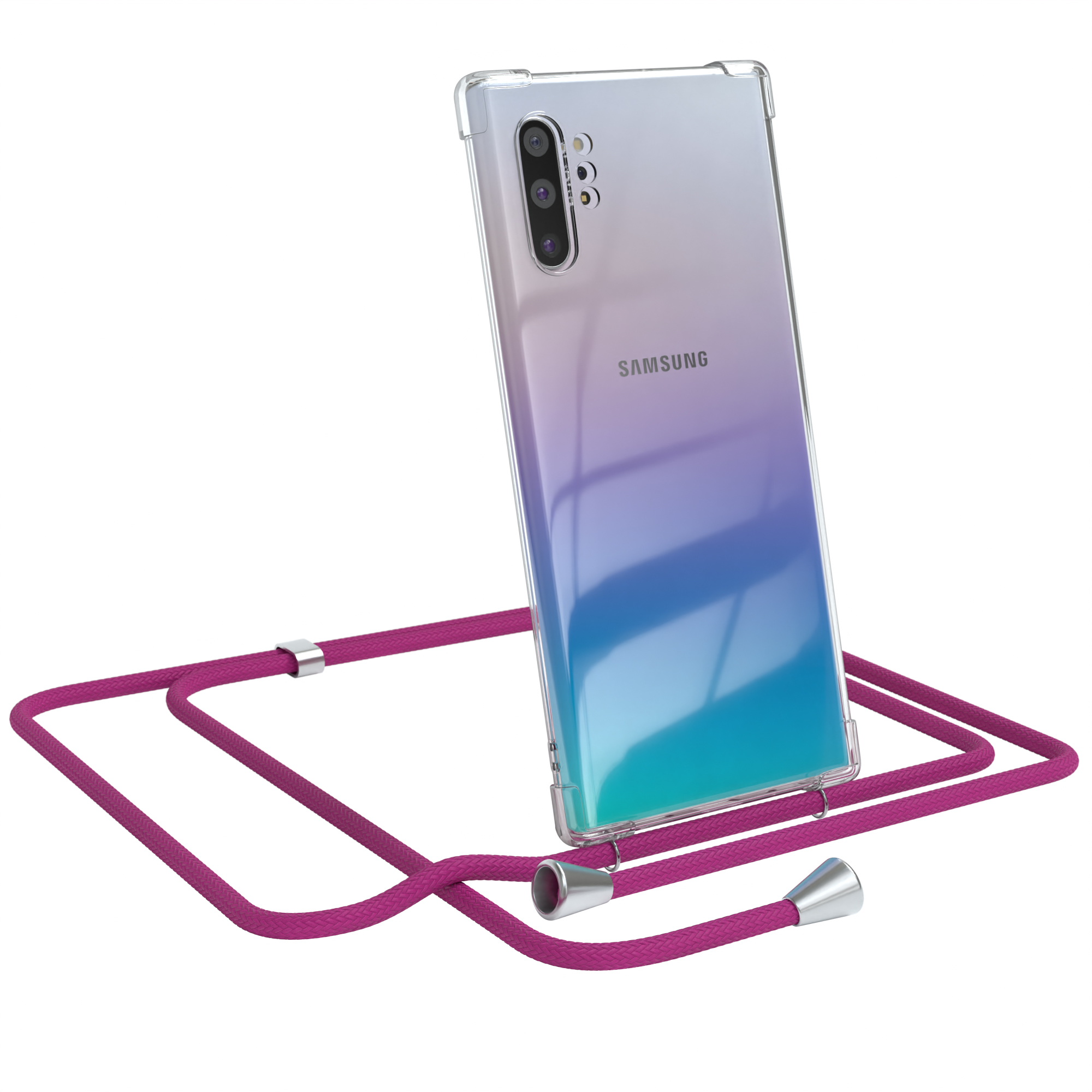 Samsung, Galaxy 10 Clear Plus, CASE Cover Silber Umhängetasche, Umhängeband, Pink Note EAZY / Clips mit