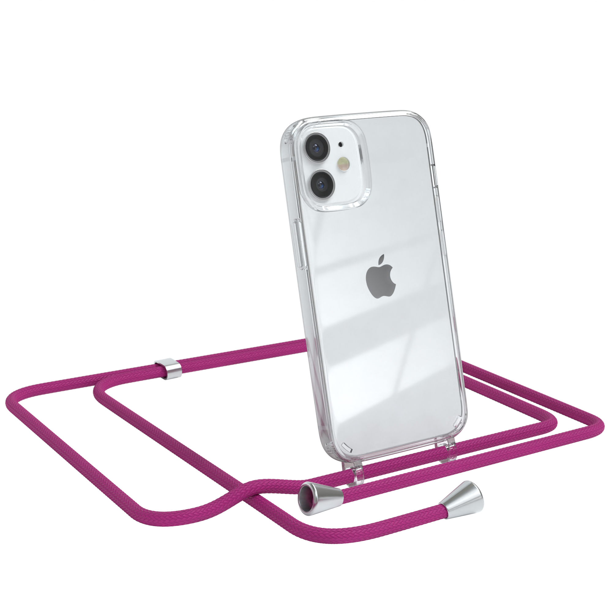 Clips iPhone Clear mit Umhängeband, / Silber CASE Umhängetasche, Cover Pink Apple, EAZY Mini, 12