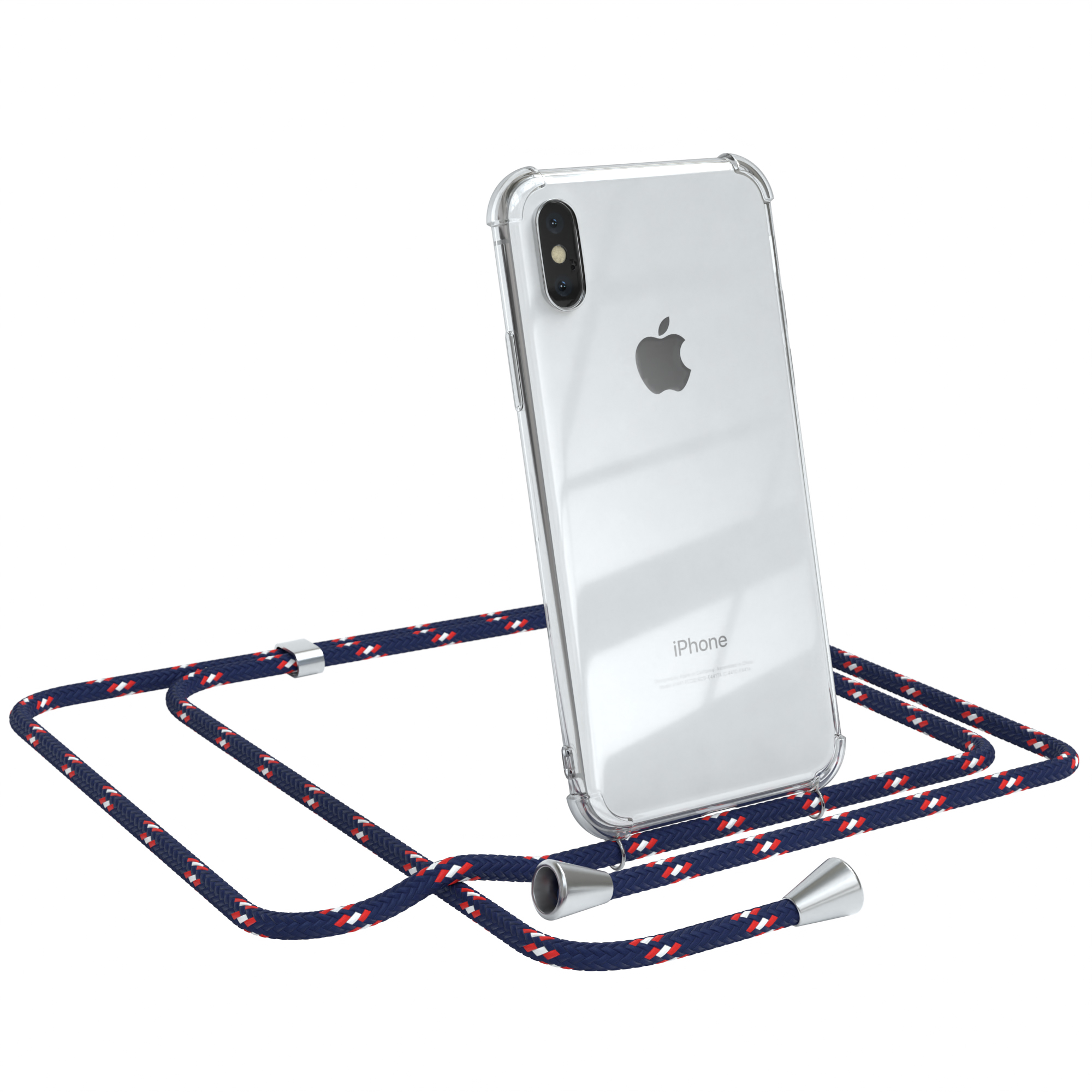 EAZY CASE Clear Cover Camouflage / XS Max, Umhängeband, Apple, Blau Clips Umhängetasche, iPhone Silber mit
