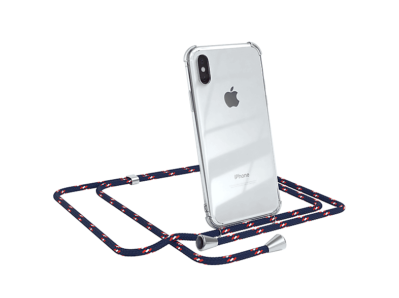 EAZY CASE Clear Cover Camouflage / XS Max, Umhängeband, Apple, Blau Clips Umhängetasche, iPhone Silber mit