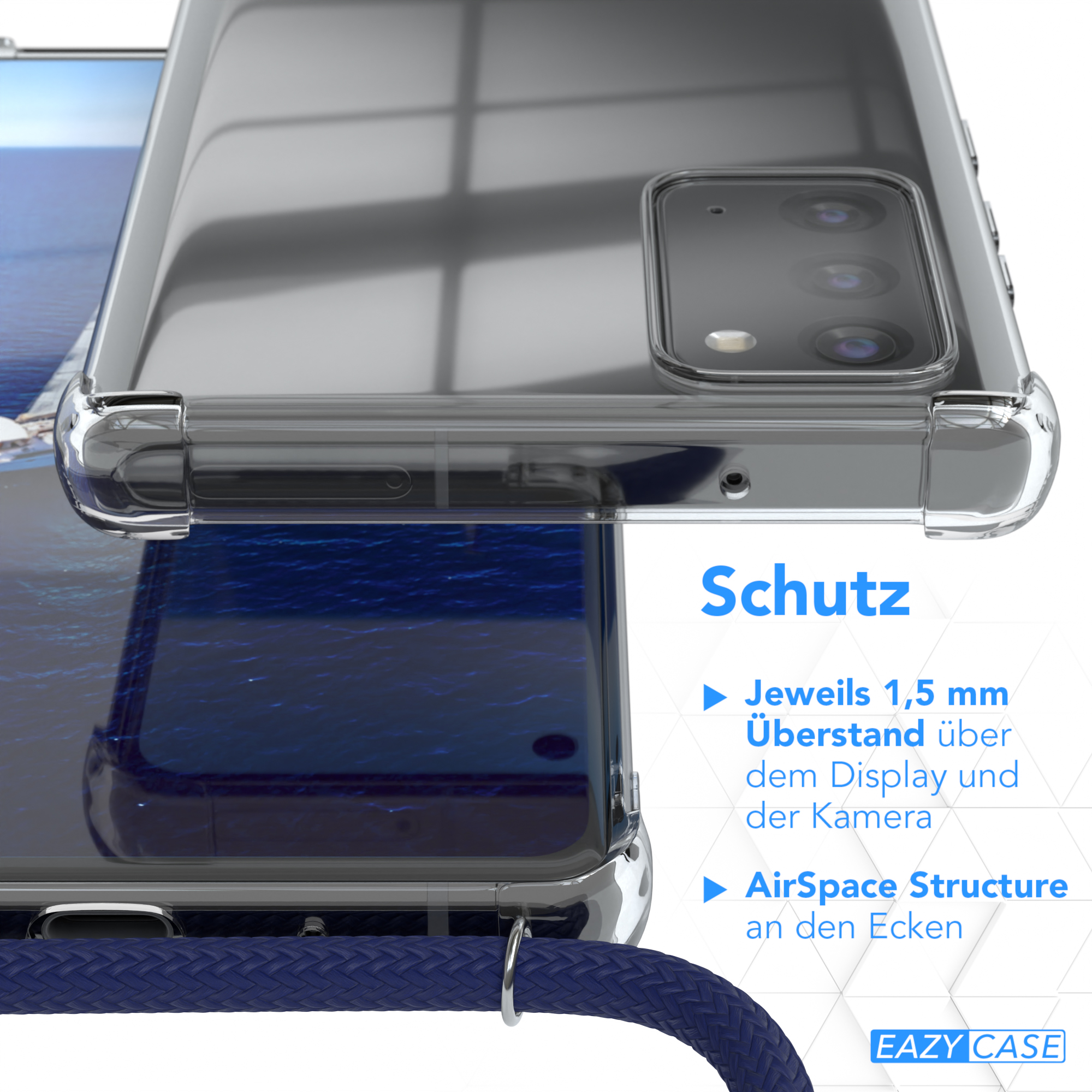 EAZY Note / Cover Samsung, 5G, Umhängetasche, Clear 20 Umhängeband, / mit Silber Blau Note CASE 20 Clips Galaxy