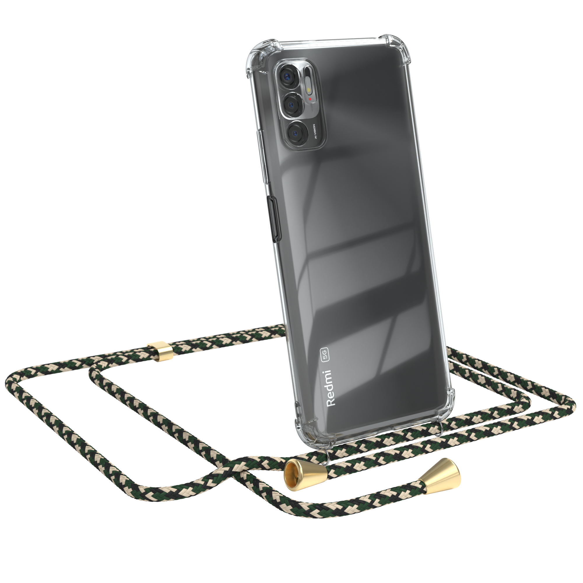 Redmi / 10 Gold CASE Grün 5G, mit Cover Camouflage Clear Clips Umhängeband, Note Xiaomi, EAZY Umhängetasche,