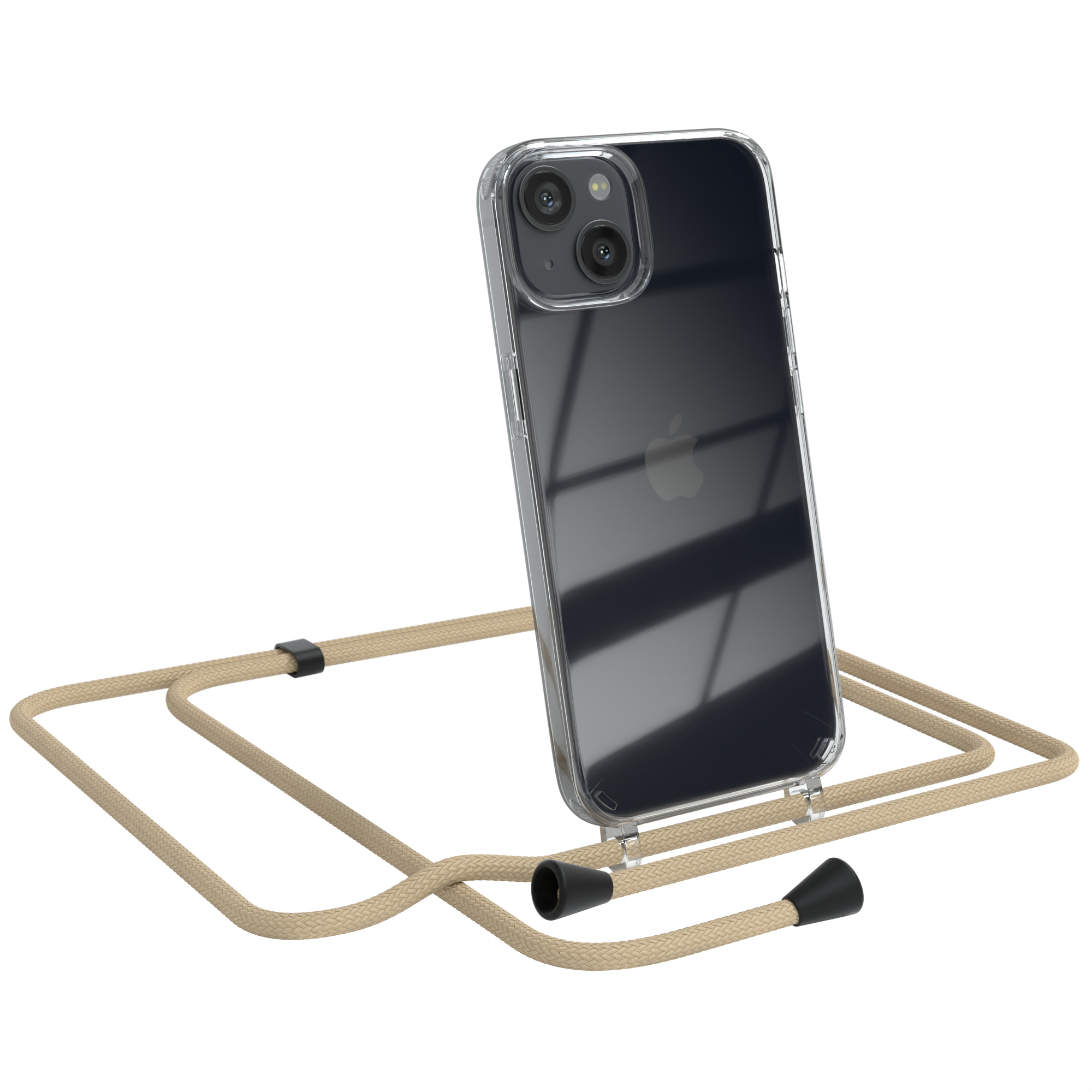 EAZY CASE Clear Cover Taupe iPhone mit Beige Umhängetasche, Umhängeband, Apple, 13