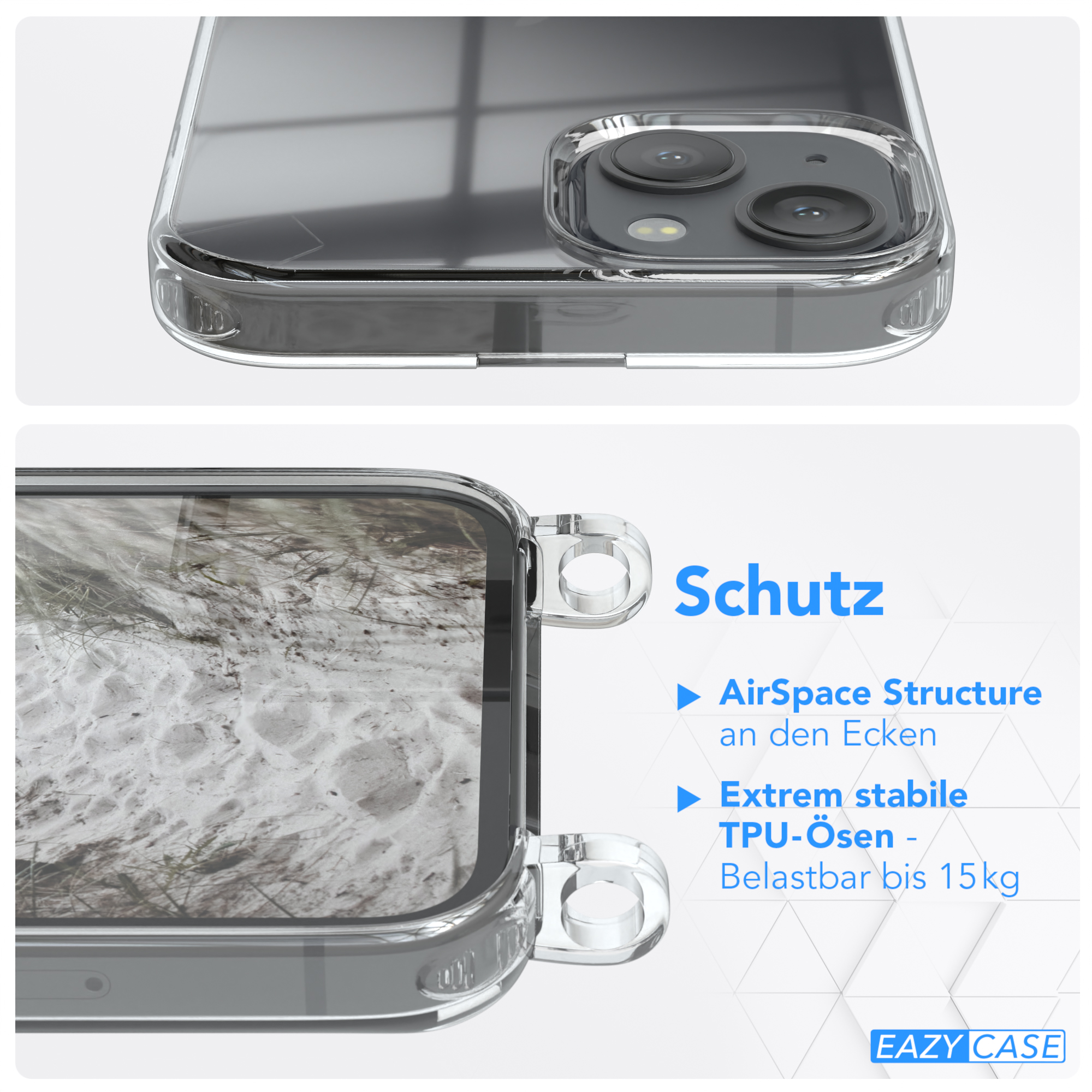 Taupe Cover iPhone 13, Apple, Umhängetasche, Clear Umhängeband, mit EAZY CASE Beige