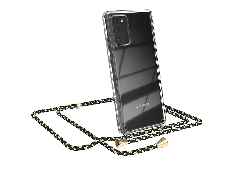 EAZY CASE Clear Cover mit Camouflage Galaxy Clips Note 20 / 20 5G, / Umhängetasche, Grün Note Gold Samsung, Umhängeband