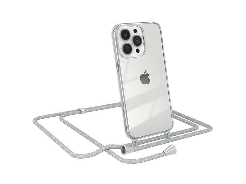 EAZY CASE Clear Cover Apple, Umhängetasche, iPhone Pro, Weiß Umhängeband, Hellgrau mit 13