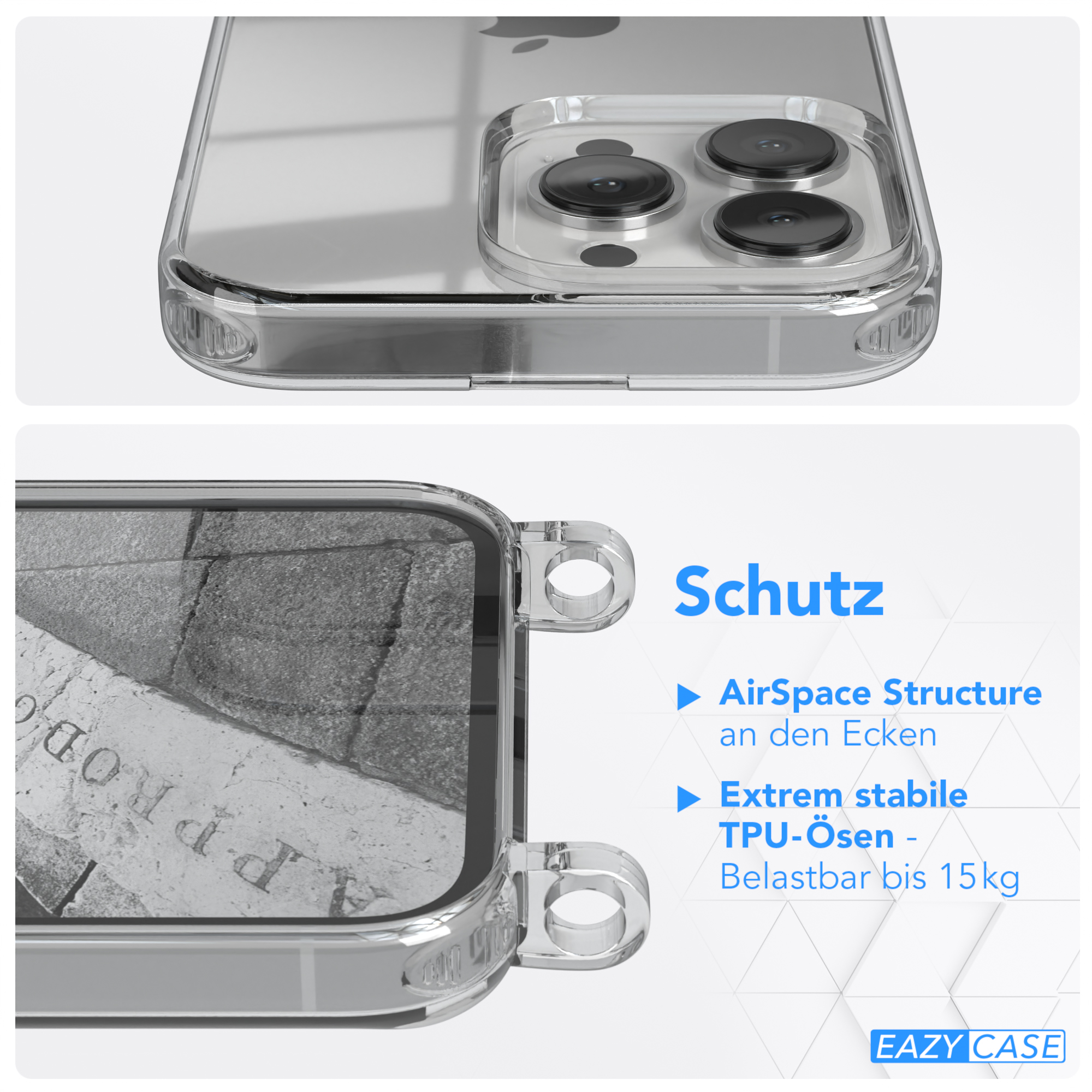 EAZY CASE Clear Cover iPhone Umhängeband, mit Weiß Apple, 13 Umhängetasche, Pro, Hellgrau