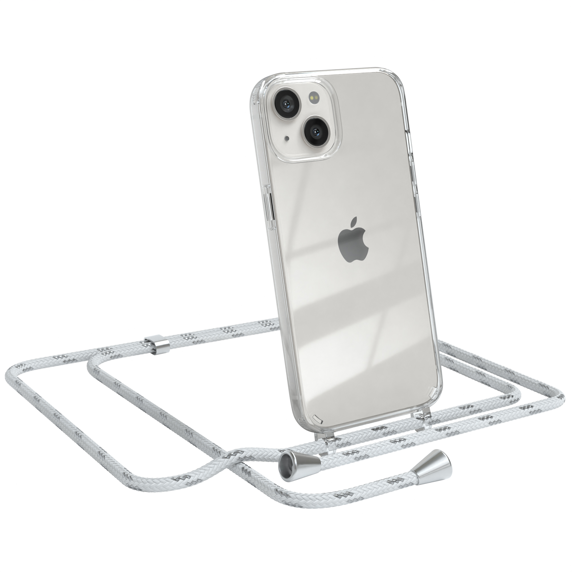 Umhängeband, Umhängetasche, Clips Weiß mit / Cover Silber Apple, 13, EAZY Clear iPhone CASE