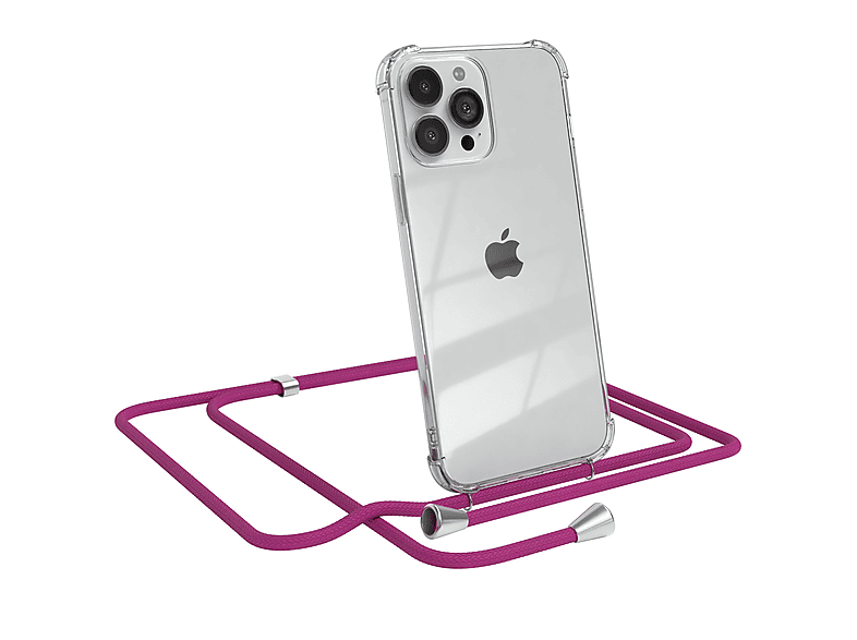 EAZY CASE Apple, Cover Max, Clips mit Pink / Pro 13 Silber Clear Umhängetasche, iPhone Umhängeband