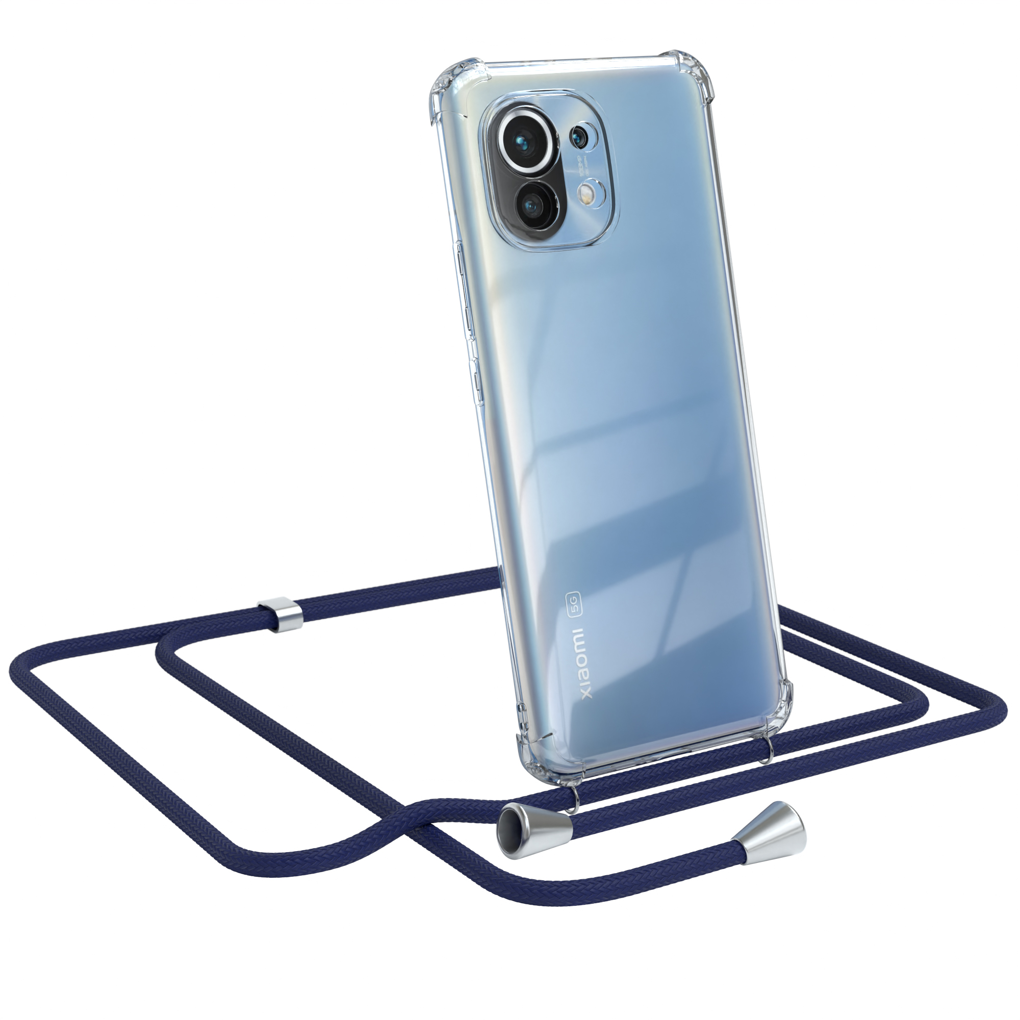 EAZY CASE Clear Blau Umhängeband, Cover 11 Mi mit Clips Xiaomi, / Umhängetasche, Silber 5G