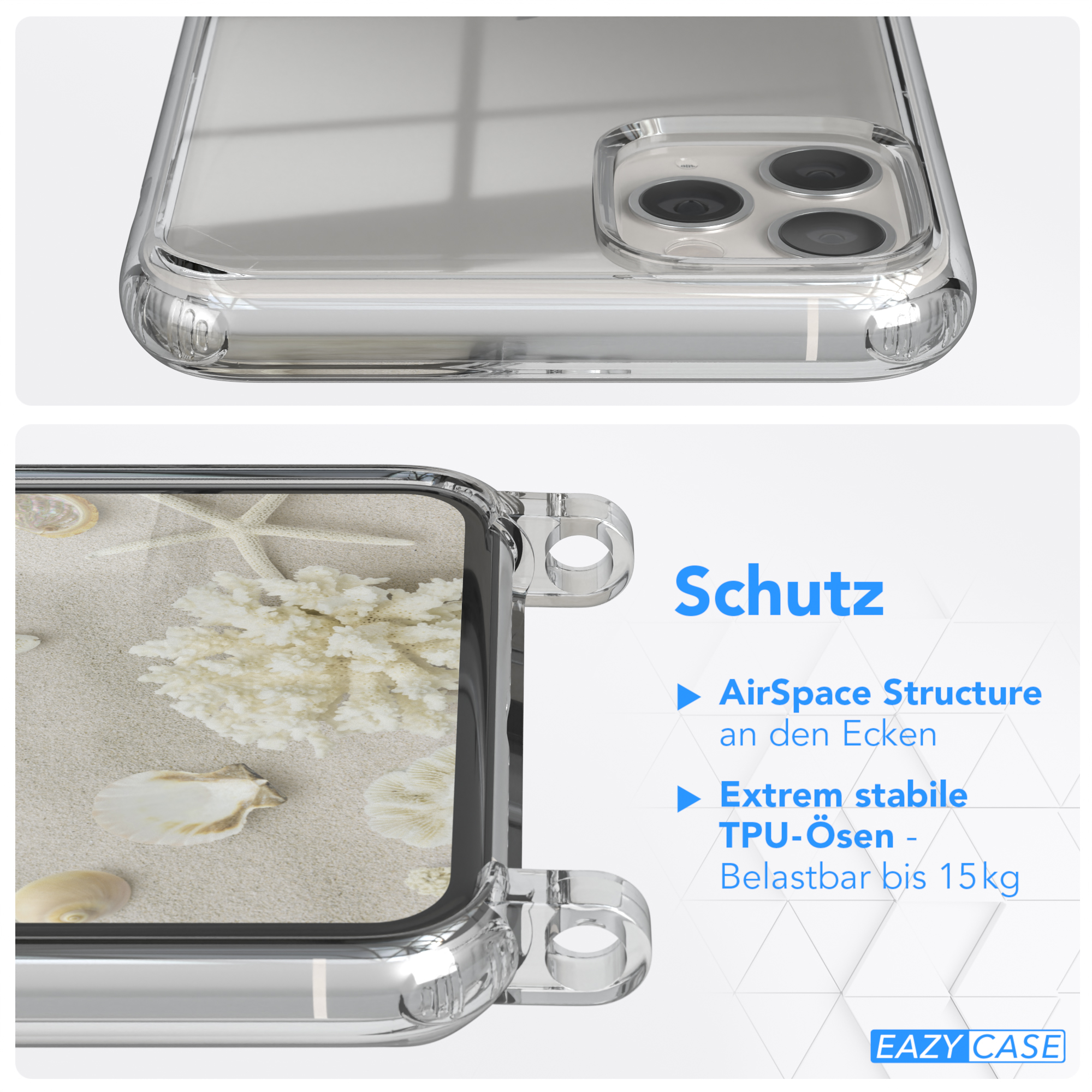 EAZY CASE Clear 11 iPhone Apple, Umhängetasche, Pro Camouflage Taupe Cover mit Umhängeband, Max