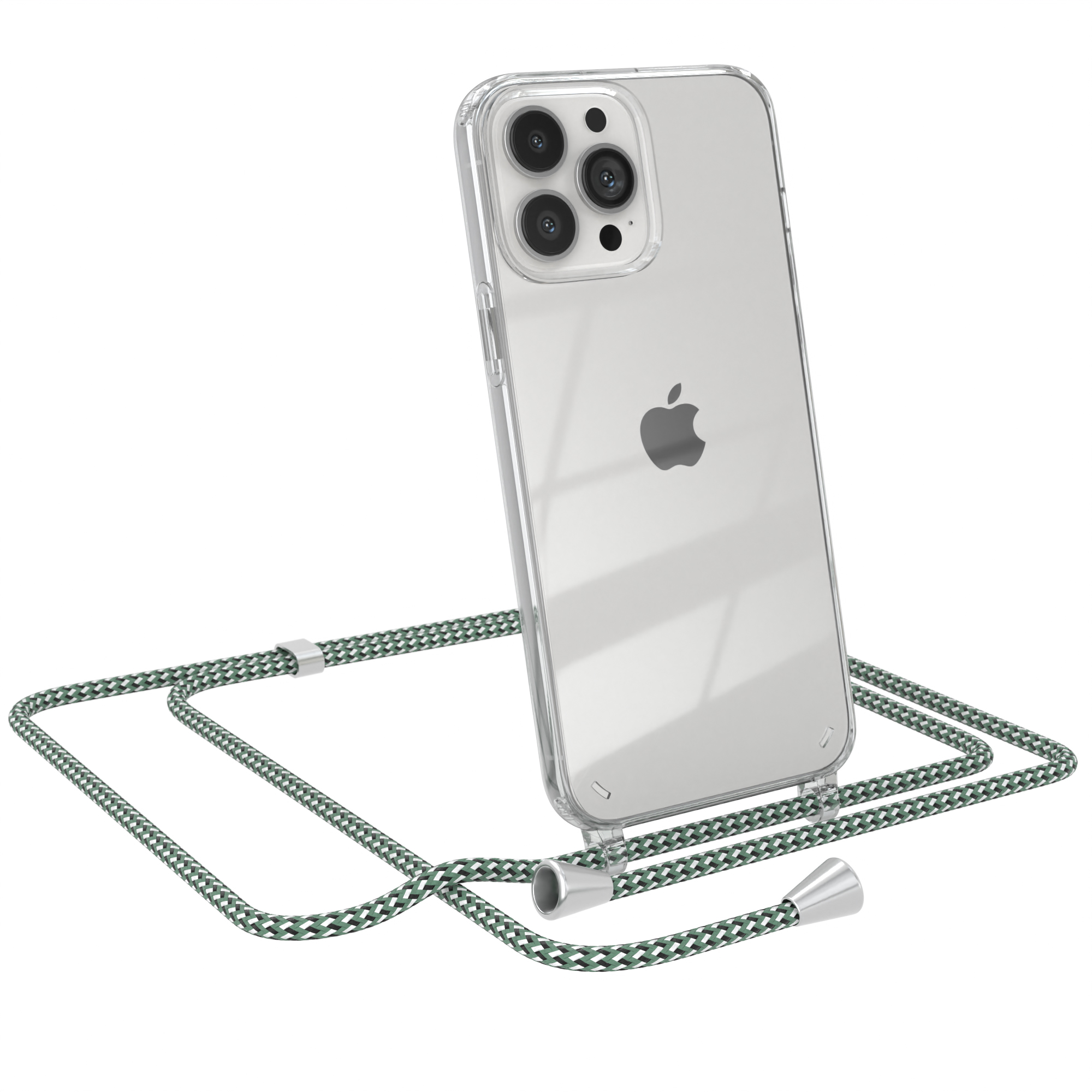 EAZY CASE Grün Umhängetasche, Clear Apple, 13 Max, Pro iPhone Cover Weiß Umhängeband, mit