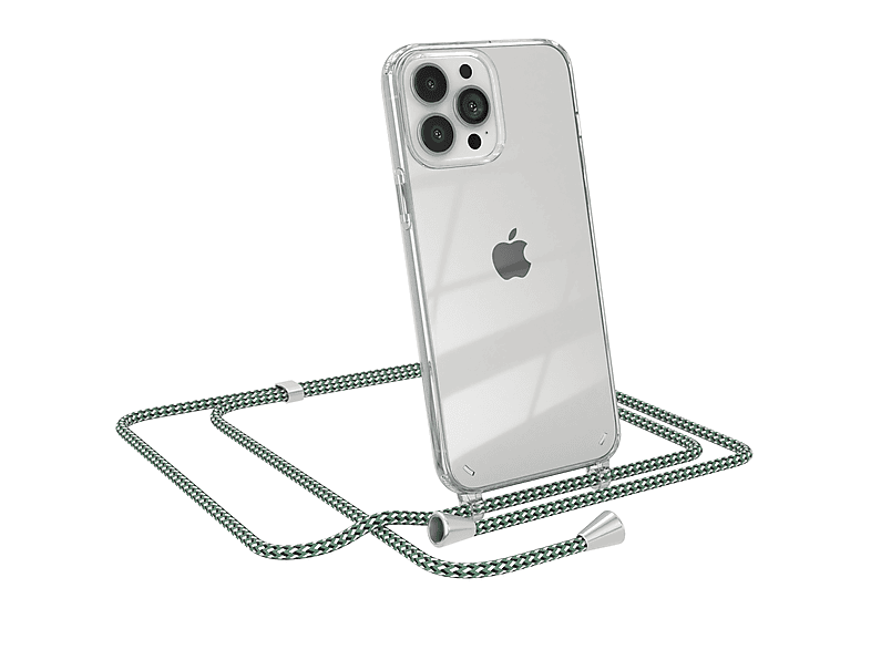 EAZY CASE Clear Cover Pro Umhängeband, Apple, Weiß mit Grün Max, iPhone 13 Umhängetasche