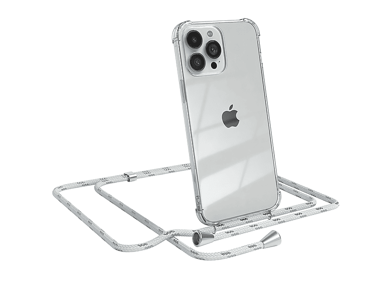 Clear Clips / Apple, Umhängetasche, 13 mit EAZY Weiß Silber Cover CASE Umhängeband, iPhone Max, Pro