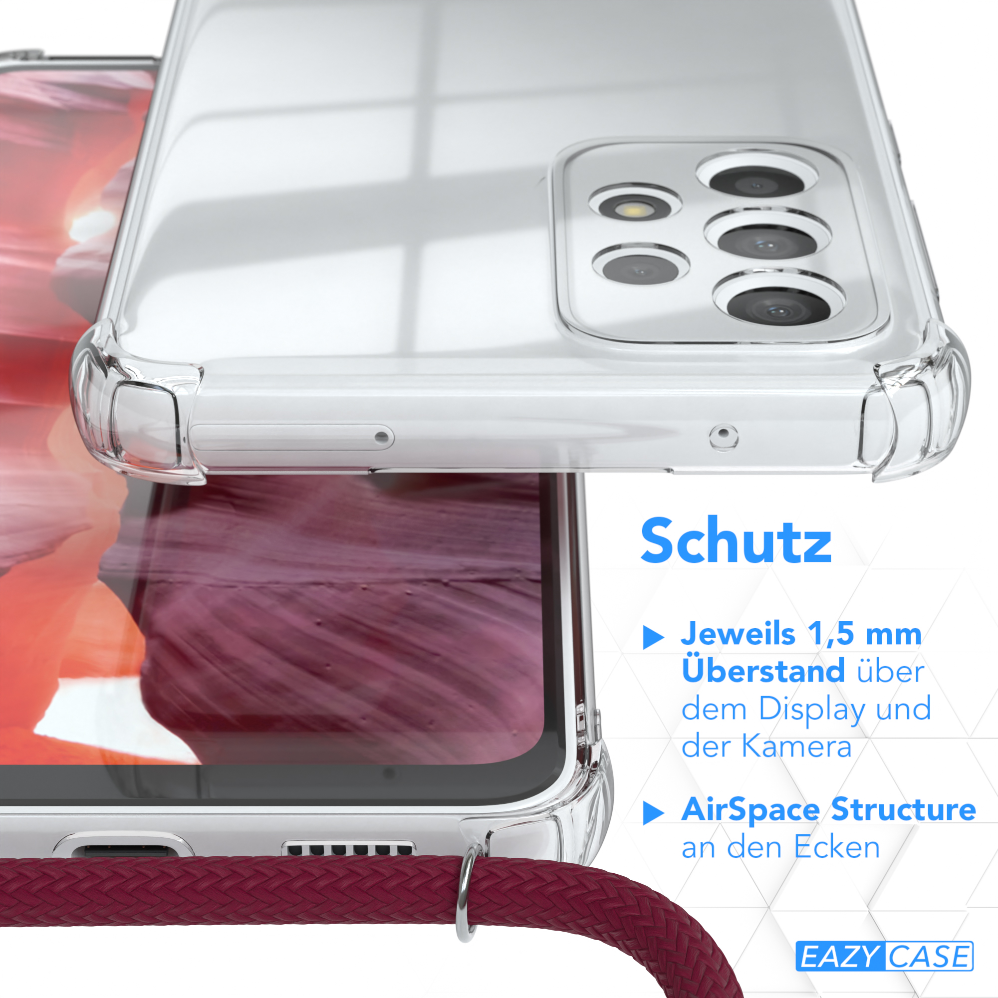EAZY CASE Clear A33 Cover Samsung, Galaxy Silber mit Bordeaux / Umhängeband, Clips 5G, Umhängetasche, Rot