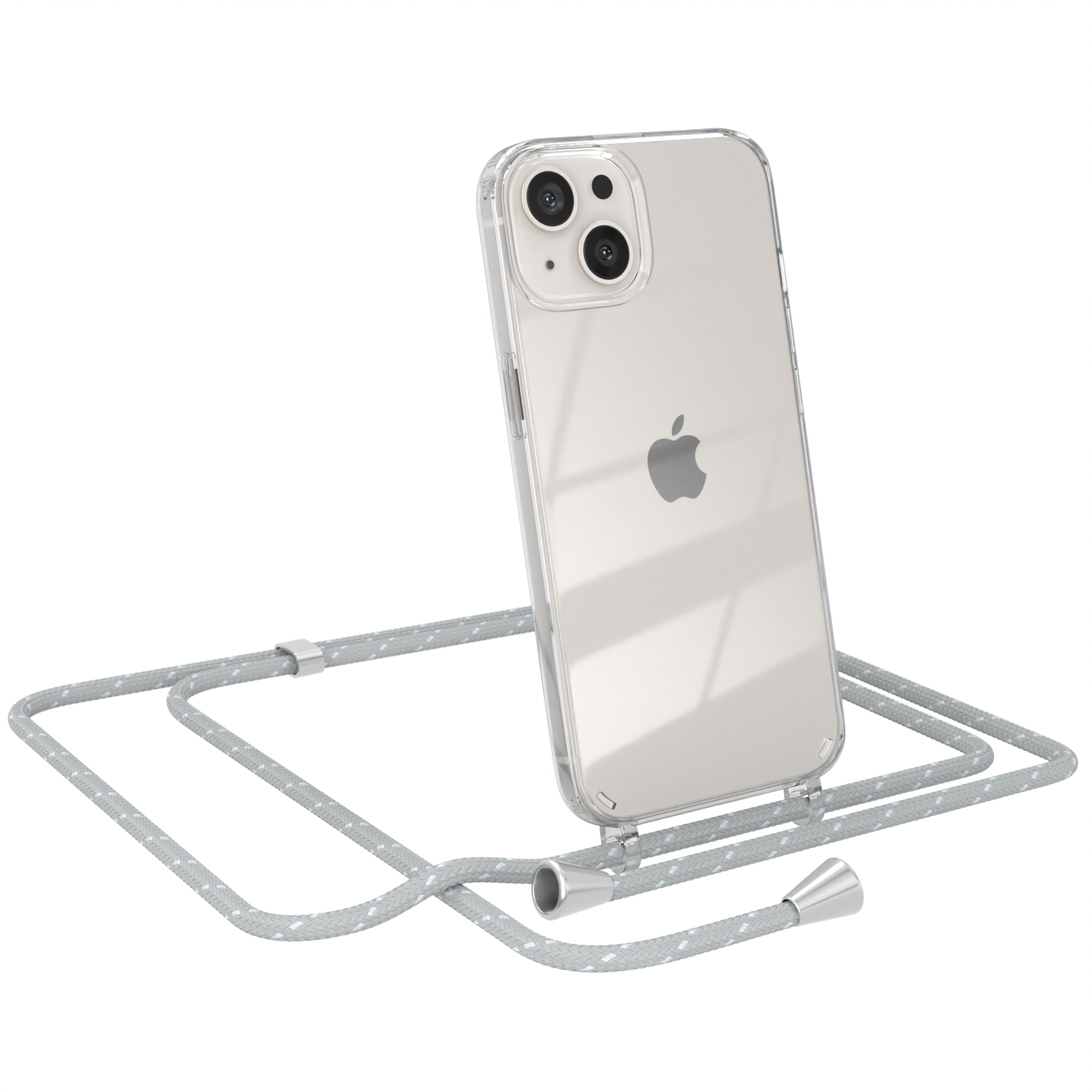 Weiß 13, CASE Umhängetasche, Cover EAZY Clear mit Apple, iPhone Umhängeband, Hellgrau