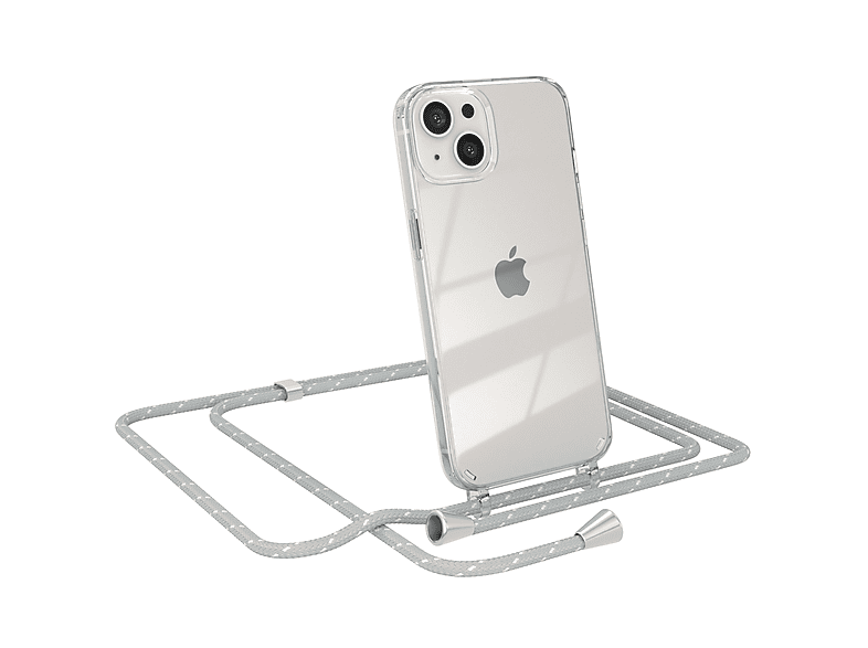 Weiß 13, CASE Umhängetasche, Cover EAZY Clear mit Apple, iPhone Umhängeband, Hellgrau