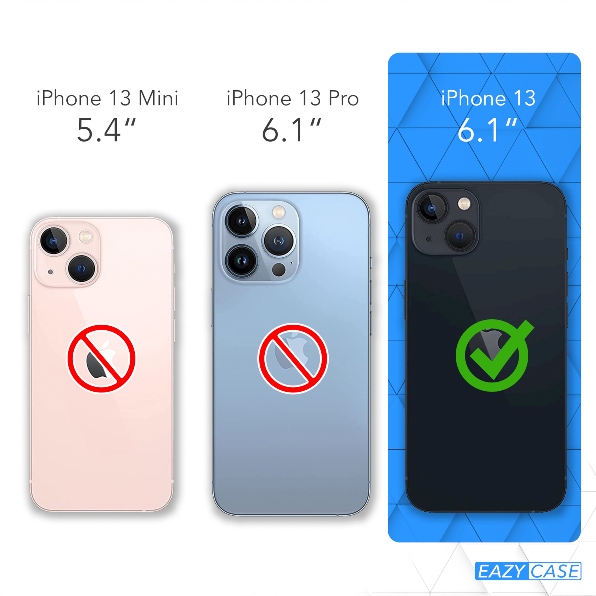 Vergleich von drei iPhones: iPhone 13 Mini(nein), iPhone 13 Pro(nein) und iPhone 13(ja).