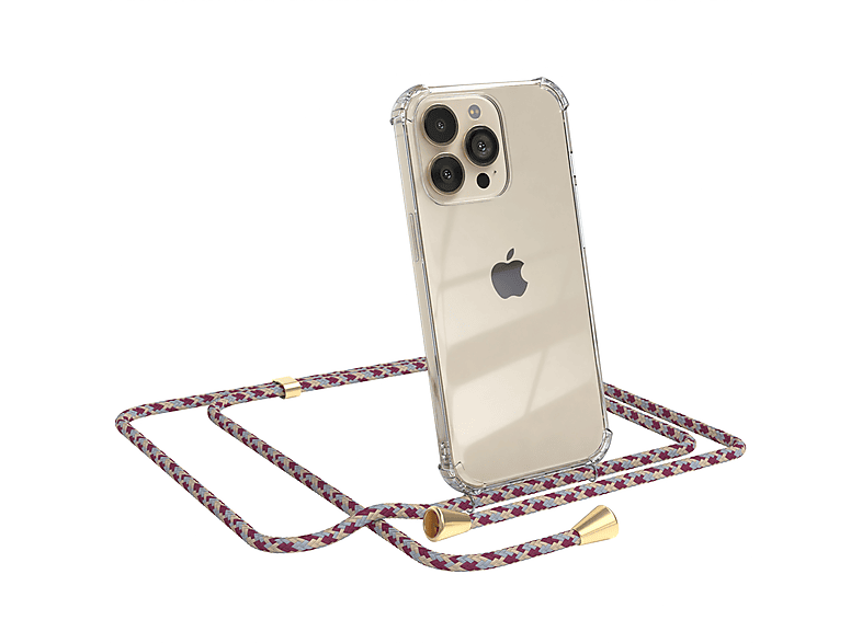 EAZY CASE Apple, iPhone 13 / Rot Clips Camouflage Umhängetasche, Pro, Clear Umhängeband, Cover Gold Beige mit