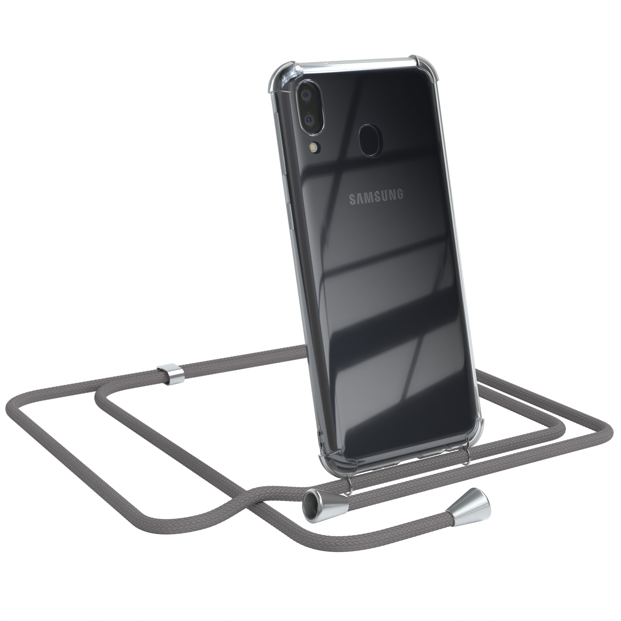 Samsung, Umhängetasche, Clear / Cover Galaxy Silber EAZY mit Clips Umhängeband, M20, Grau CASE