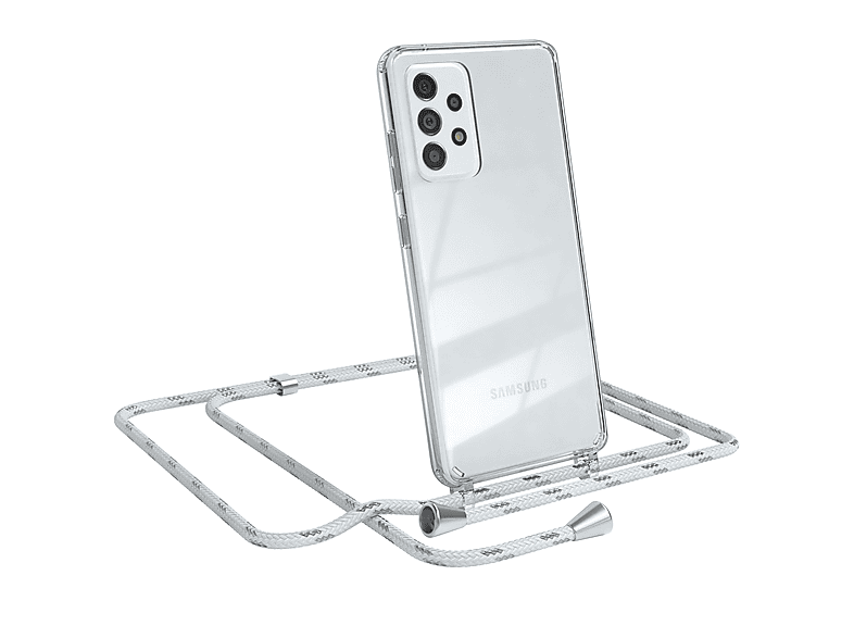 EAZY CASE Clear Cover mit Umhängeband, Umhängetasche, Samsung, Galaxy A52 / A52 5G / A52s 5G, Weiß / Clips Silber
