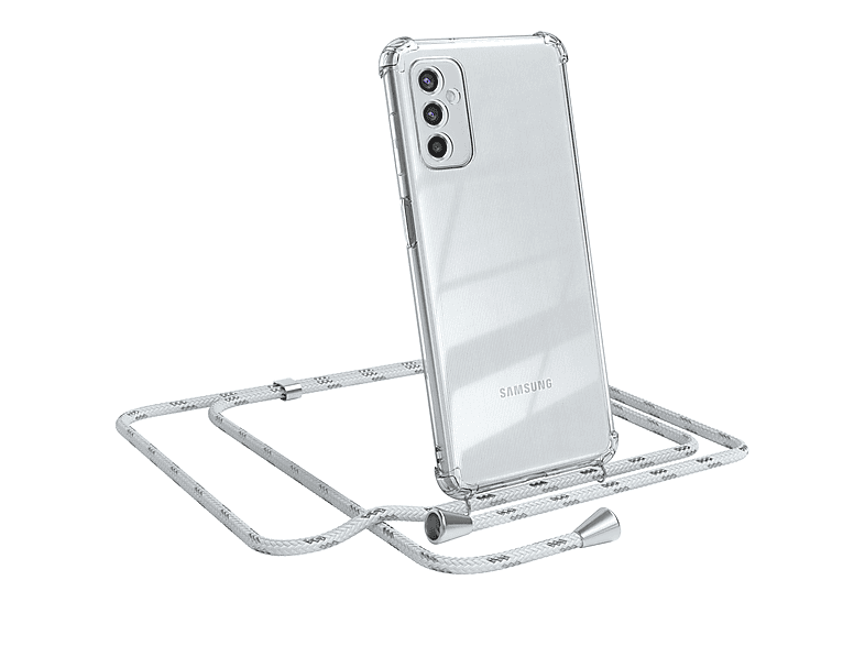 Clips CASE Samsung, Silber EAZY Umhängetasche, / Clear M52 mit Galaxy Cover Weiß Umhängeband, 5G,