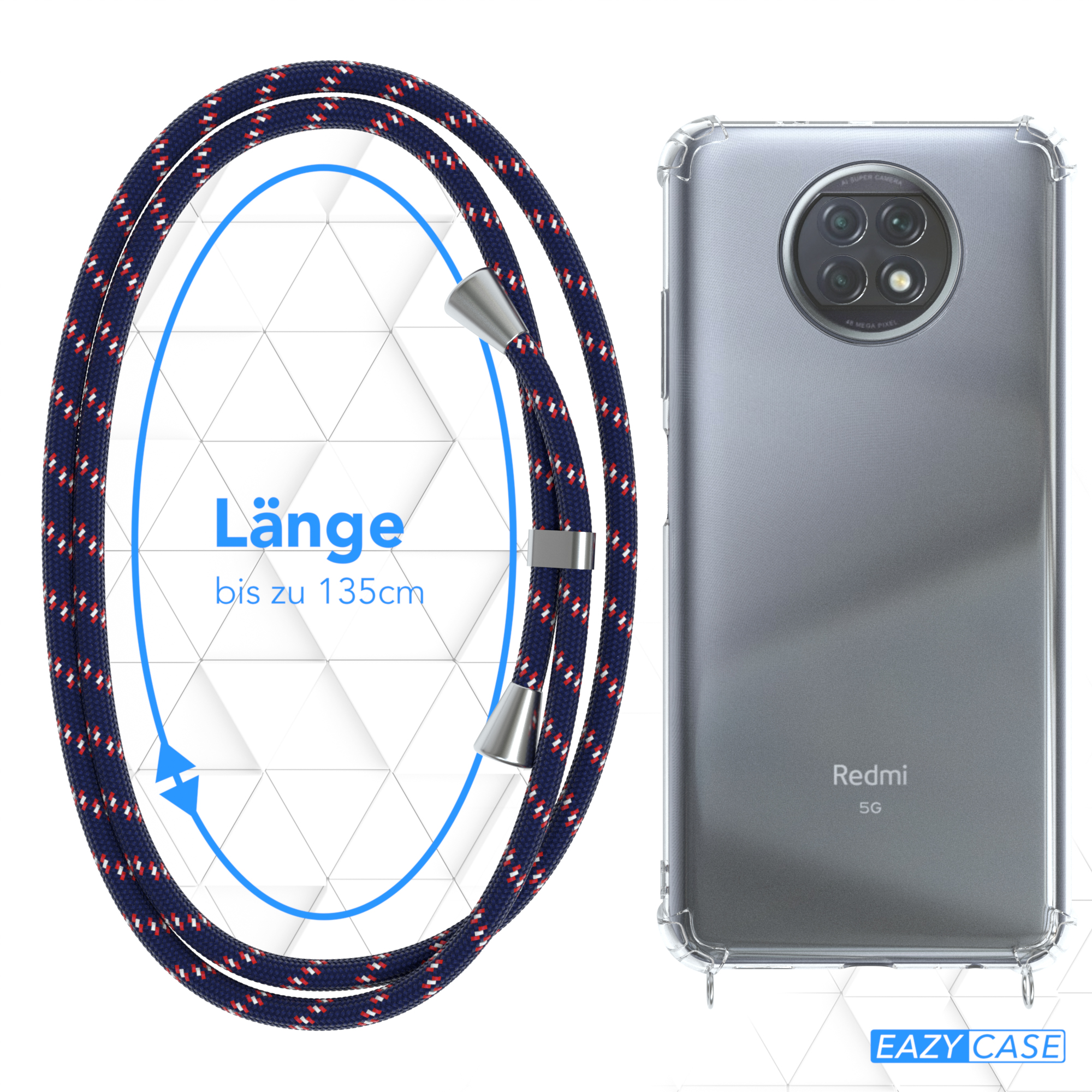 EAZY CASE Clear Cover Umhängeband, Xiaomi, mit 9T, Silber Note Clips Blau Camouflage Redmi / Umhängetasche