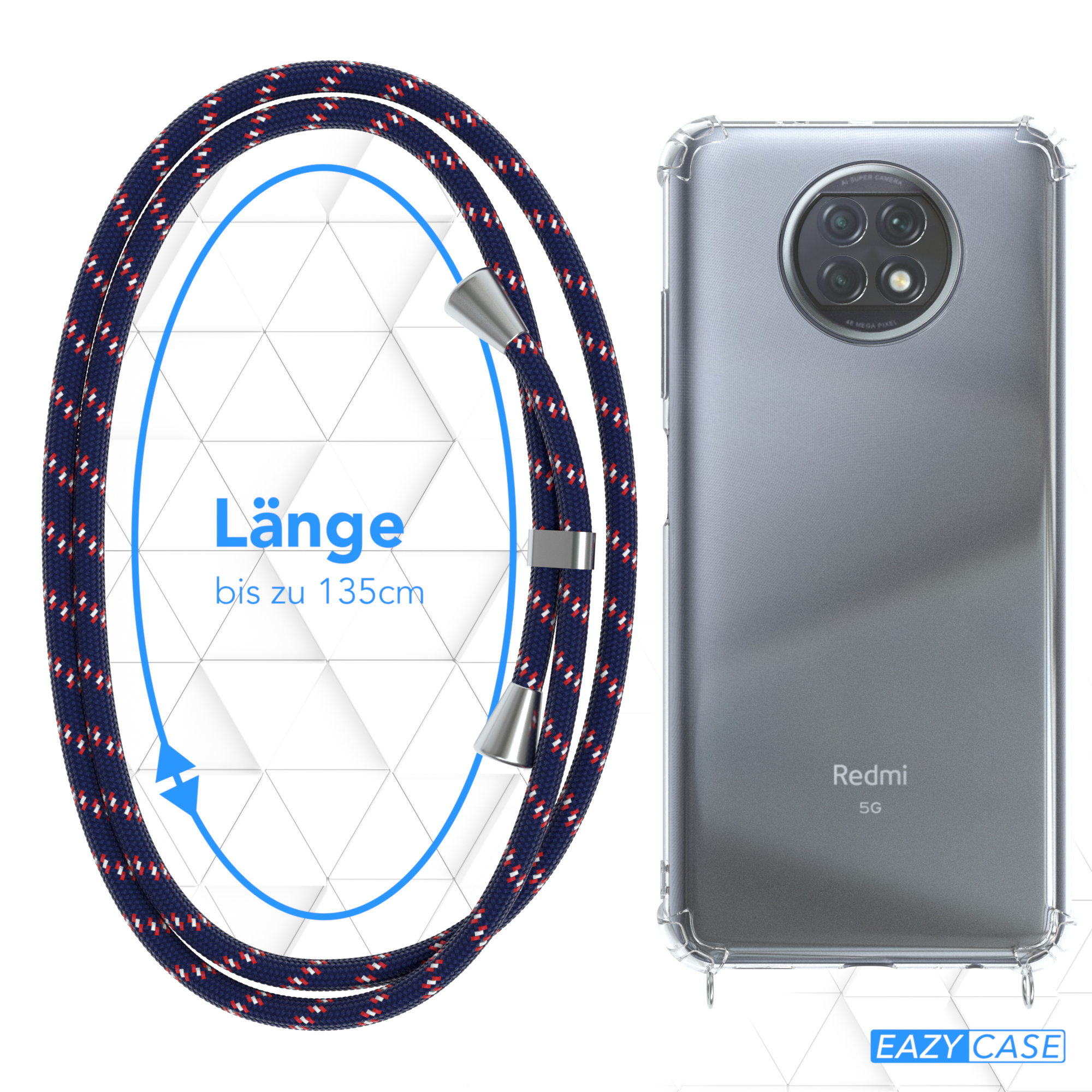 Ein Telefon mit Hülle und Halsband. Die Hülle ist transparent.