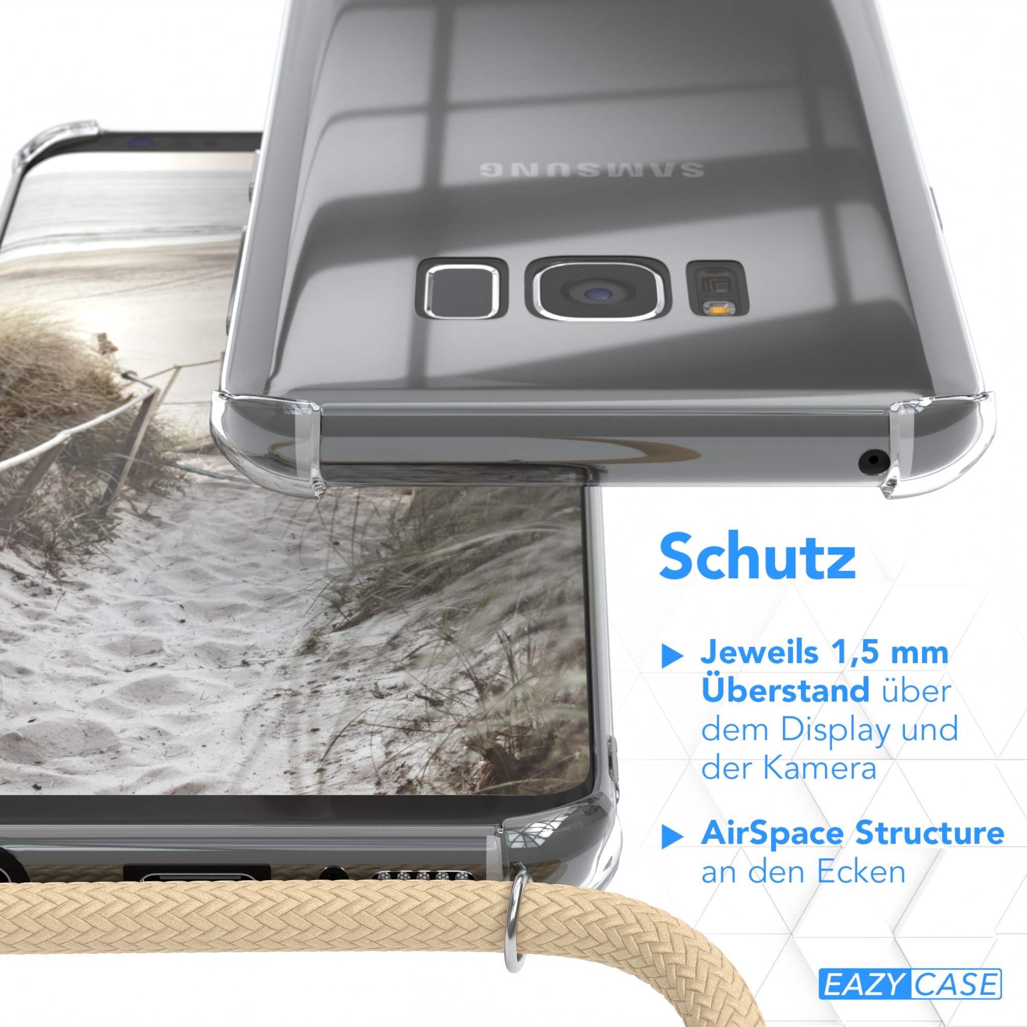 EAZY CASE Clear Cover Umhängeband, Beige Taupe Umhängetasche, Samsung, Galaxy S8, mit