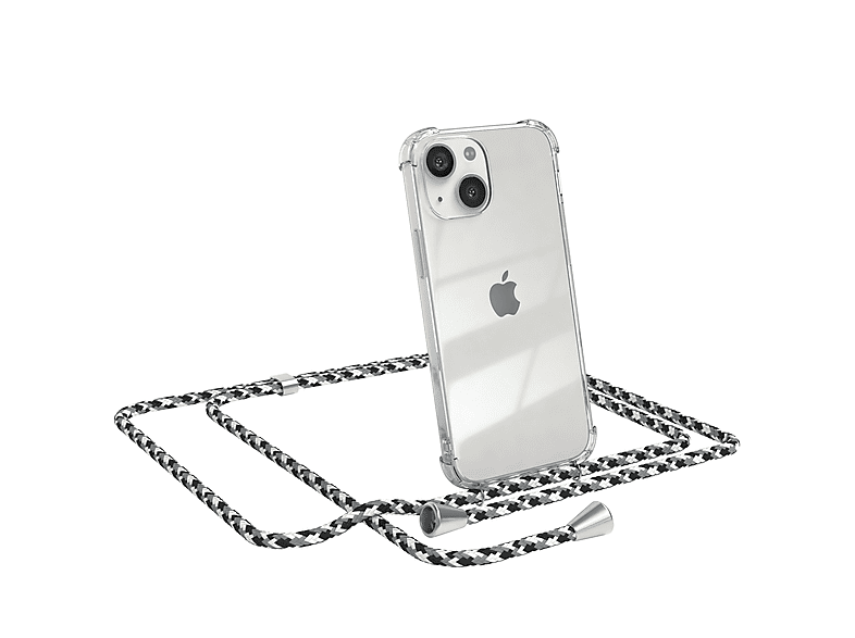 EAZY CASE Mini, / Cover Silber iPhone Apple, 13 Camouflage Clear Umhängeband, Schwarz mit Clips Umhängetasche,