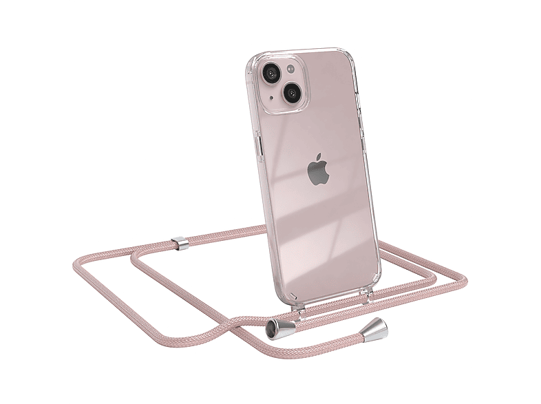 EAZY Clear Silber Rosé / Cover 13, Clips CASE Umhängetasche, Umhängeband, Apple, iPhone mit