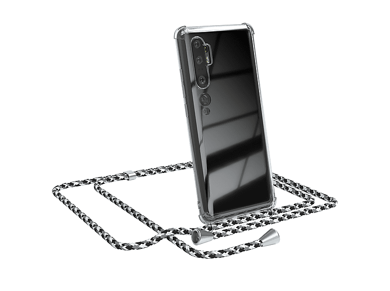 EAZY CASE Clear Cover mit Umhängeband, Umhängetasche, Xiaomi, Mi Note 10 / Mi Note 10 Pro, Schwarz Camouflage / Clips Silber