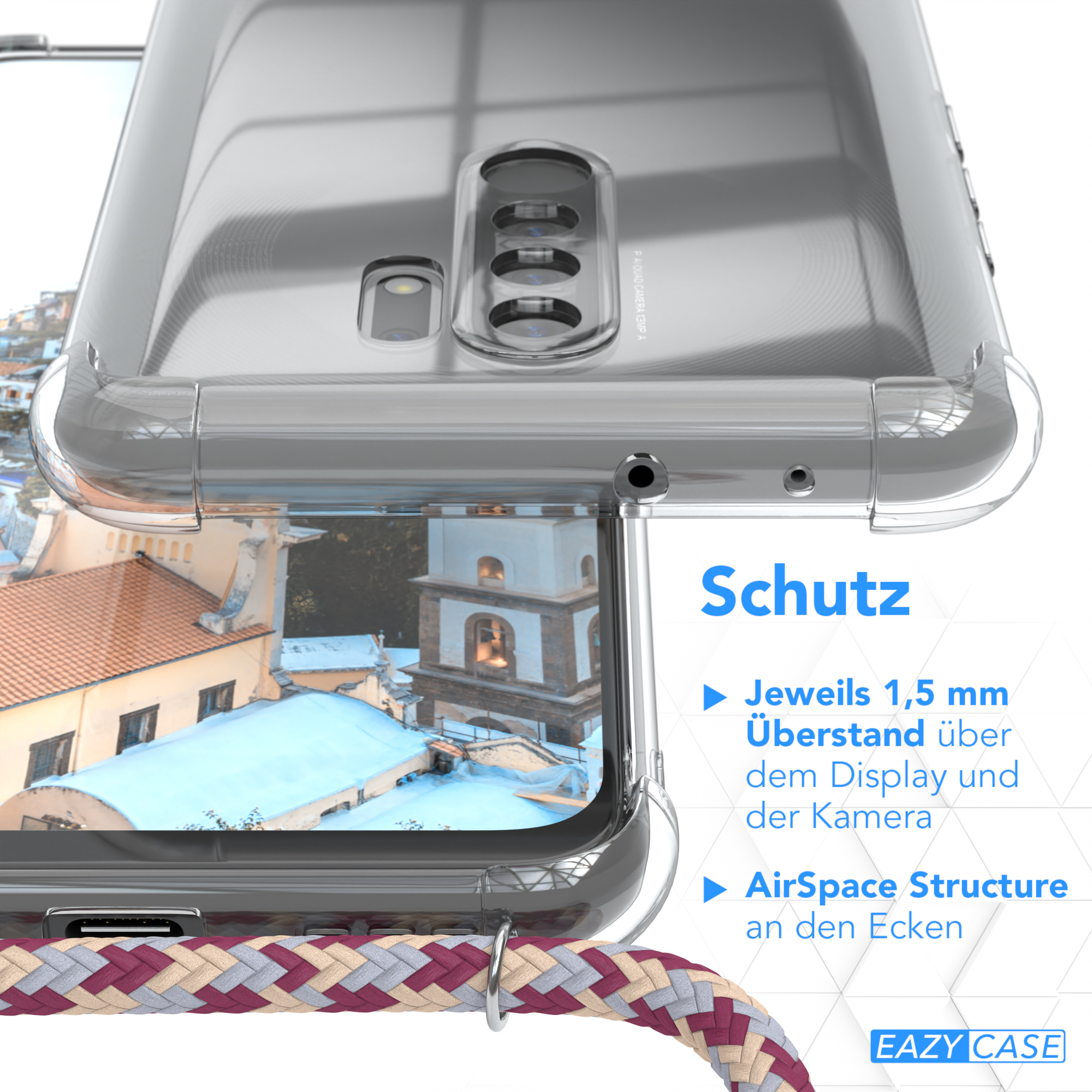 Klare Handyhülle im Nahaufnahme. Das Gehäuse hat ein transparentes Design mit Schutzfunktionen.