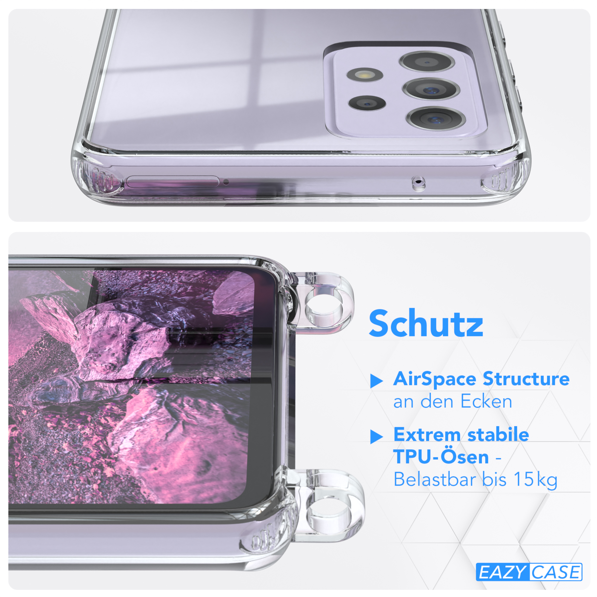 A52 5G / Umhängeband, A52 / CASE Silber Galaxy EAZY Lila 5G, mit / Clear Umhängetasche, Samsung, Cover Clips A52s