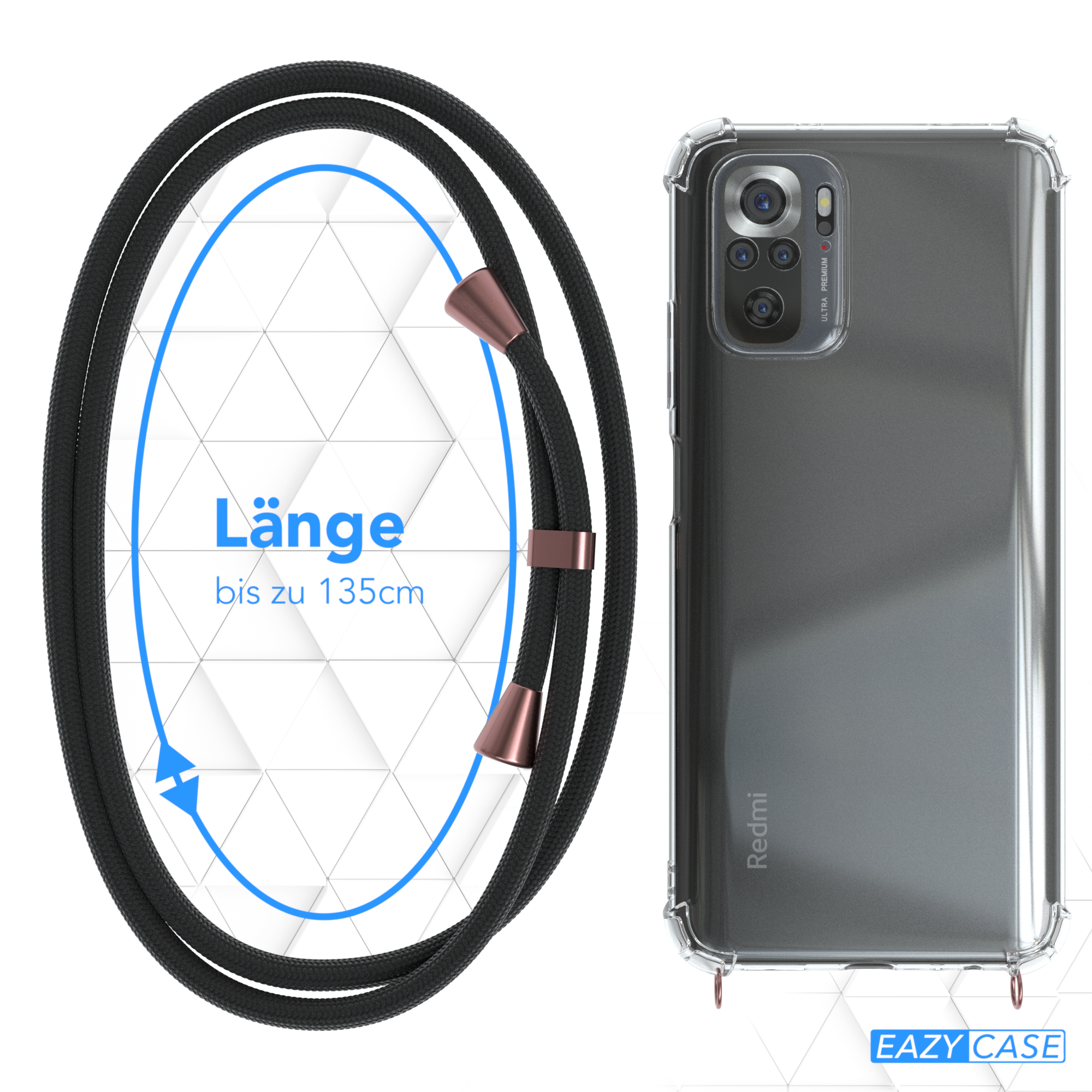 Handyhülle mit schwarzem Kordel und kupferfarbenen Akzenten. Redmi-Telefon.