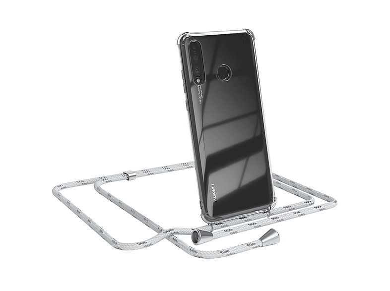 EAZY CASE Clear Cover mit Umhängeband, Umhängetasche, Huawei, P30 Lite, Weiß / Clips Silber