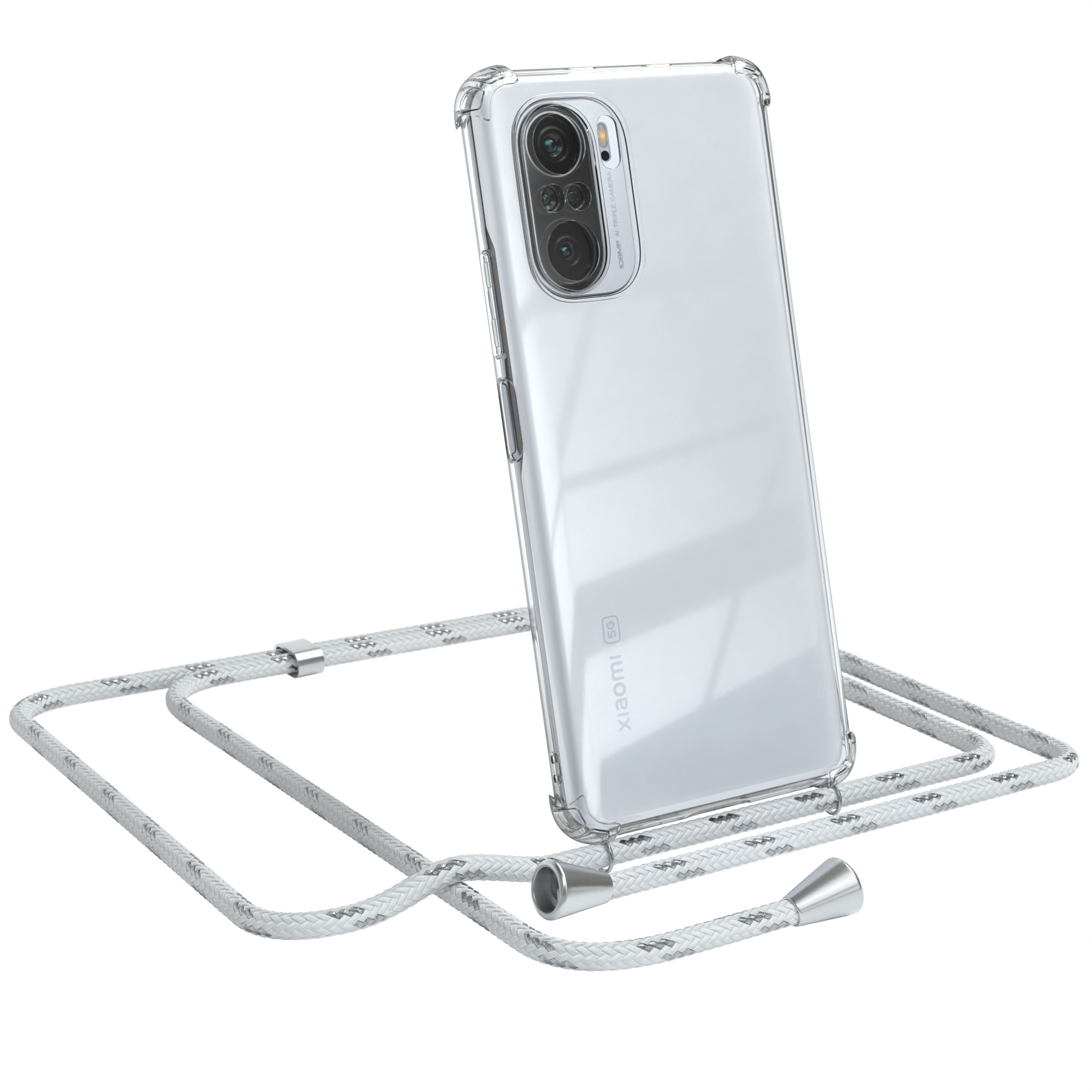 Xiaomi, Umhängetasche, 11i, Cover Weiß CASE mit Silber / Mi Umhängeband, Clips Clear EAZY
