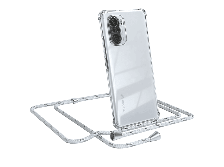 EAZY CASE Clear Cover mit Umhängeband, Umhängetasche, Xiaomi, Mi 11i, Weiß / Clips Silber