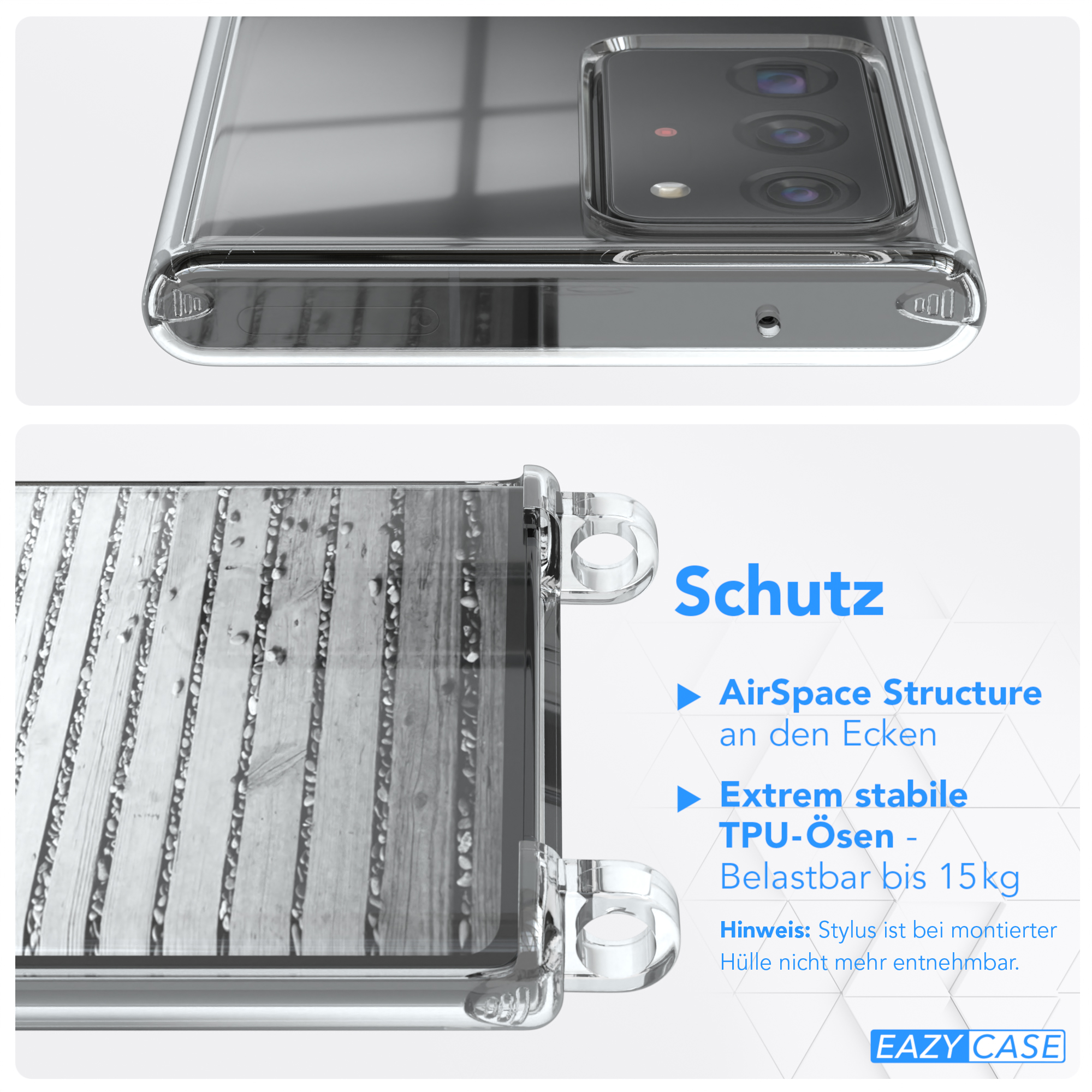Nahaufnahme des Telefongehäuses mit Schutzfunktionen.
