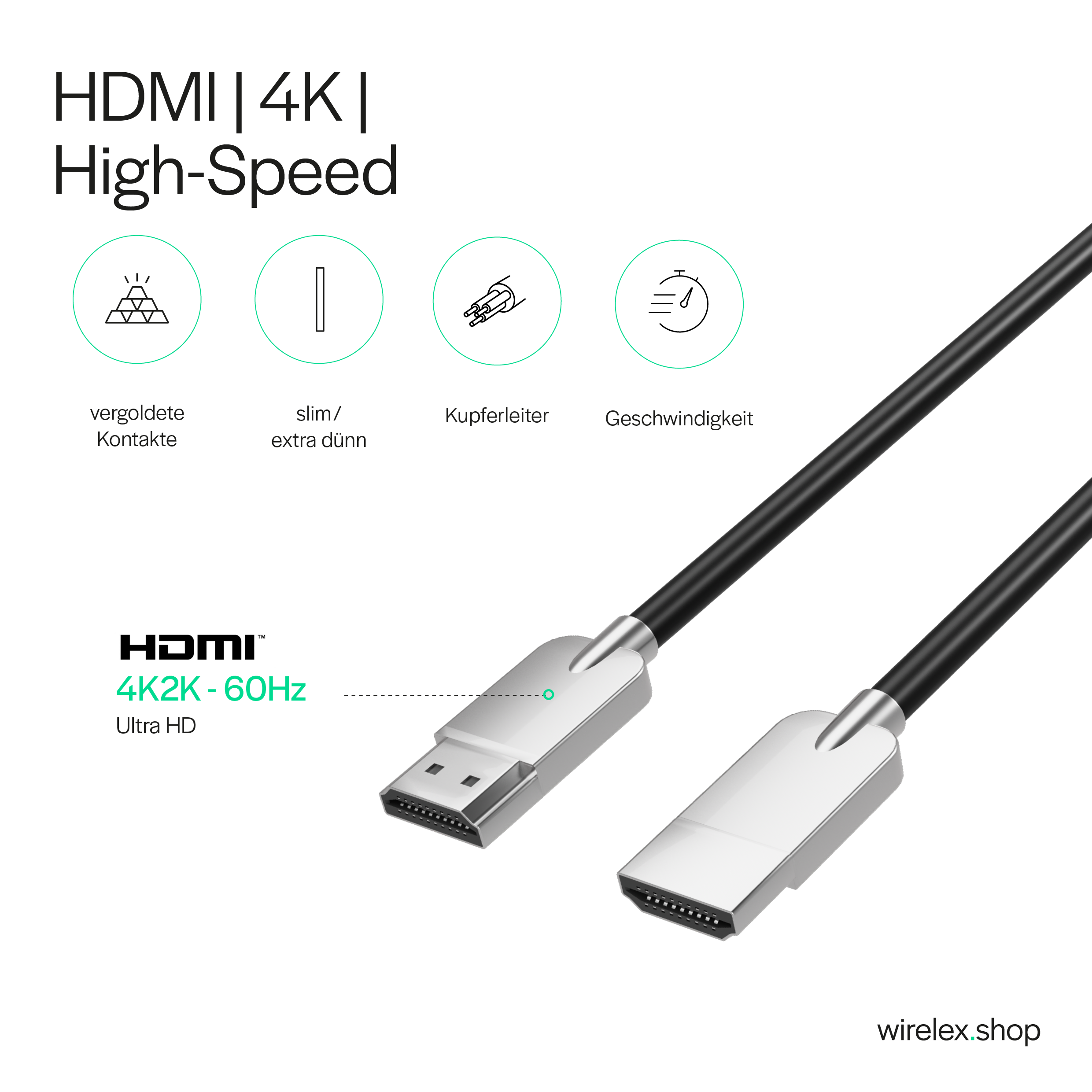 ULTRA HD, Kabel HEAC, FLEXLINE HD, Full HDMI 0,5m 4K2K Kabel, HDMI 3D,